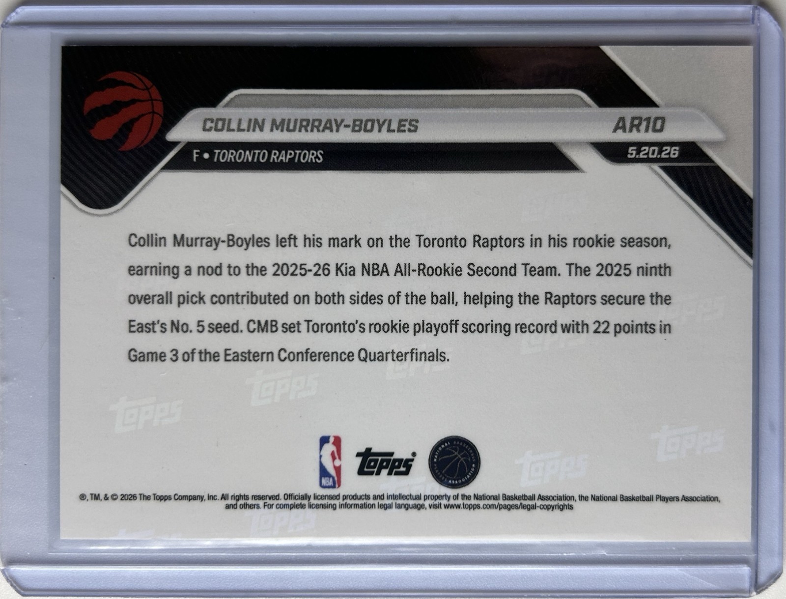 Collin Murray-Boyles 2025-26 NBA Topps Now #AR10 2nd All Rookie Team PR: 931