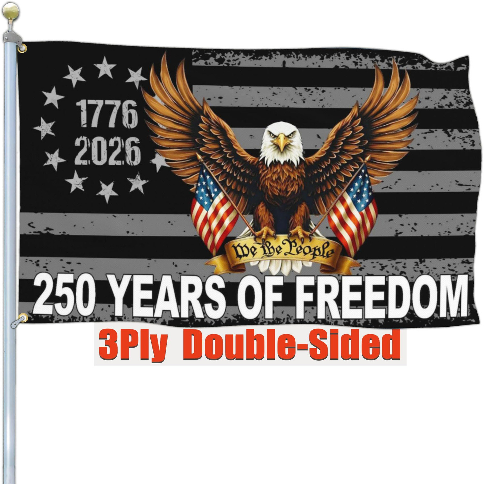 Kmxzint 3Ply 250 Anniversary USA Merchandise Flag 250th Year One Size, Black