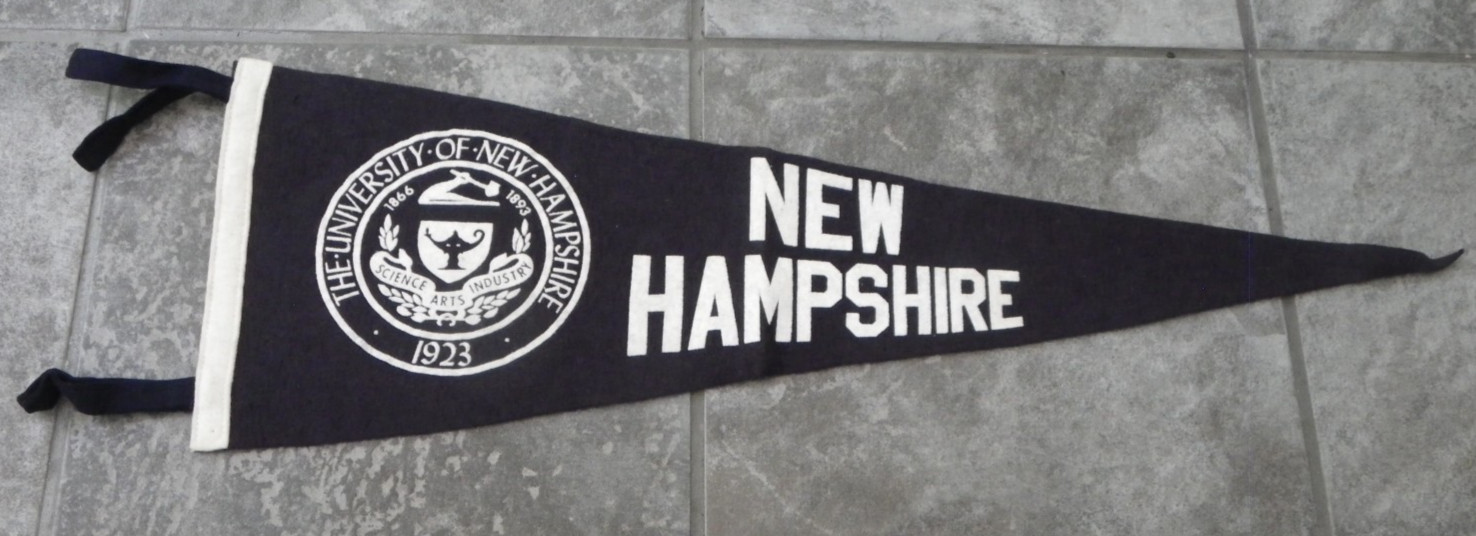 25″ Univ of New Hampshire Pennant-Dark Blue-Raised White Seal & Words