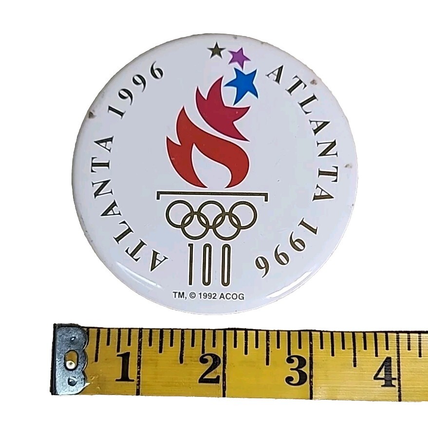 Vintage Atlanta 1996 Olympic Games 1 Button White 3.5in Discoloration On Back