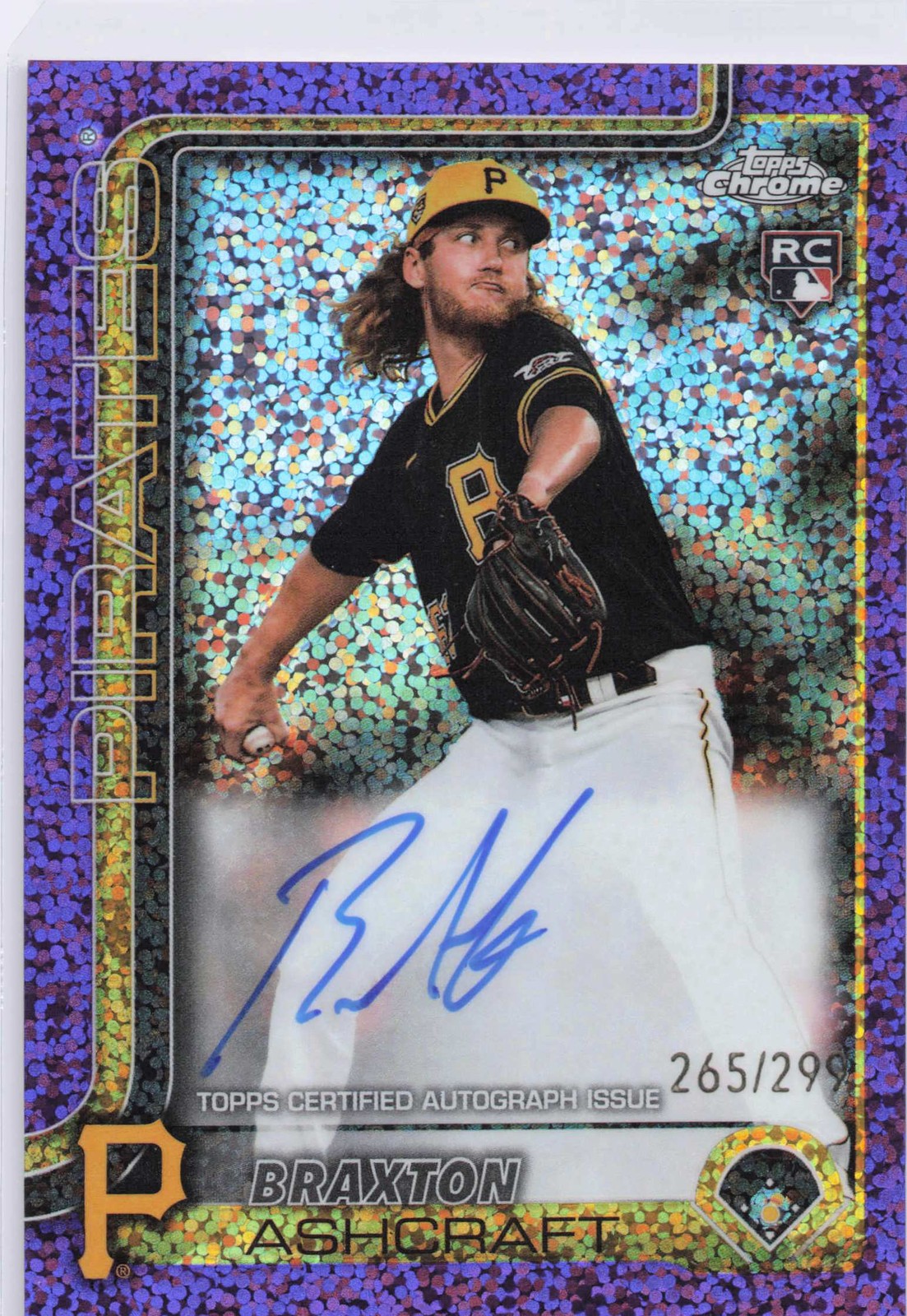 Braxton Ashcraft 2025 Topps Chrome Update #RA-BA Purple Speckle #/299 Auto