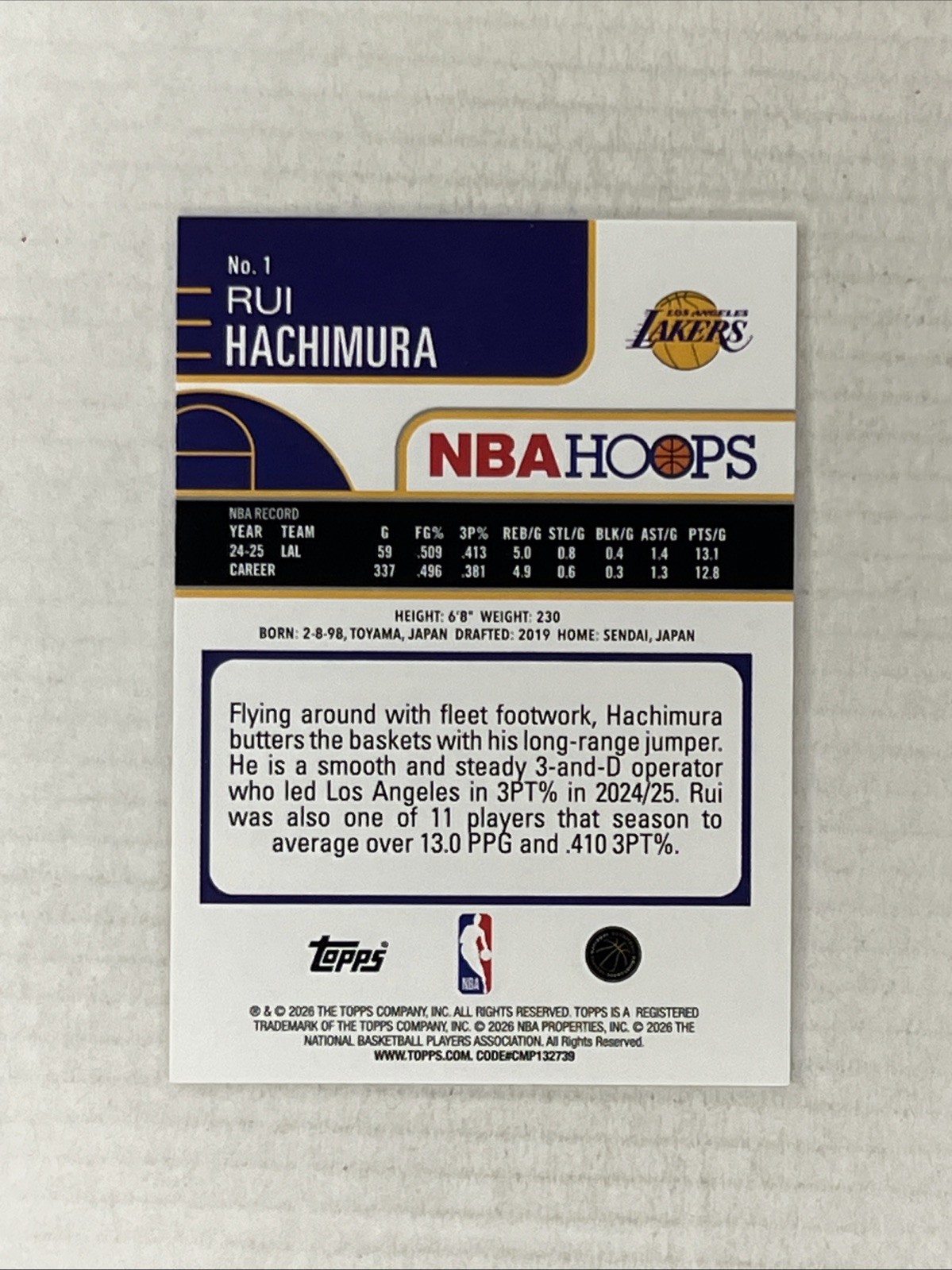 2026 NBA Hoops Rui Hachimura Los Angeles Lakers #1 Orange Parallel