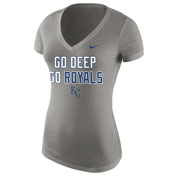 Women’s Nike MLB KC Royals “Go Deep Go Royals Grey Heather V Neck Ladies NWT