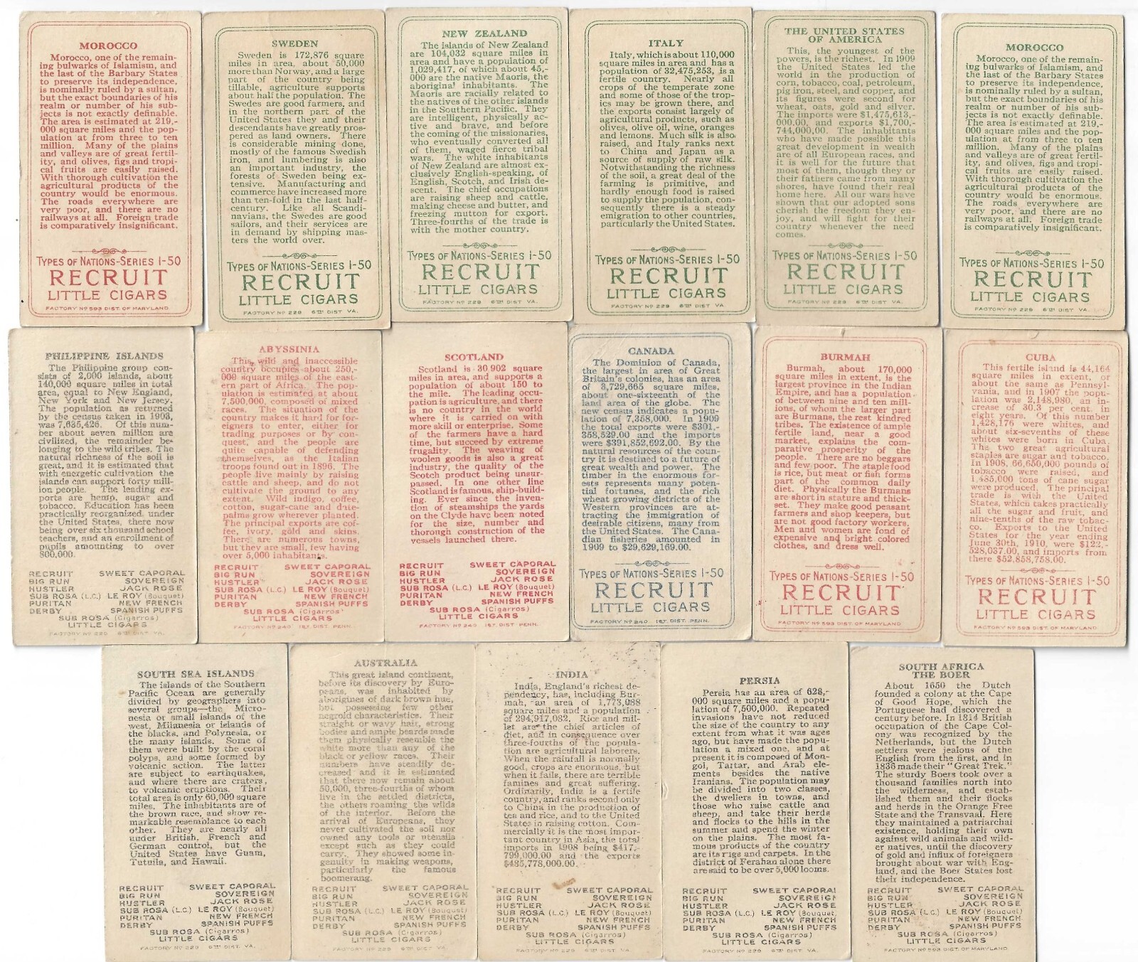 c1910’s T113 Tobacco Cards – Types of Nations – 17 Different – Buy 1 or All!