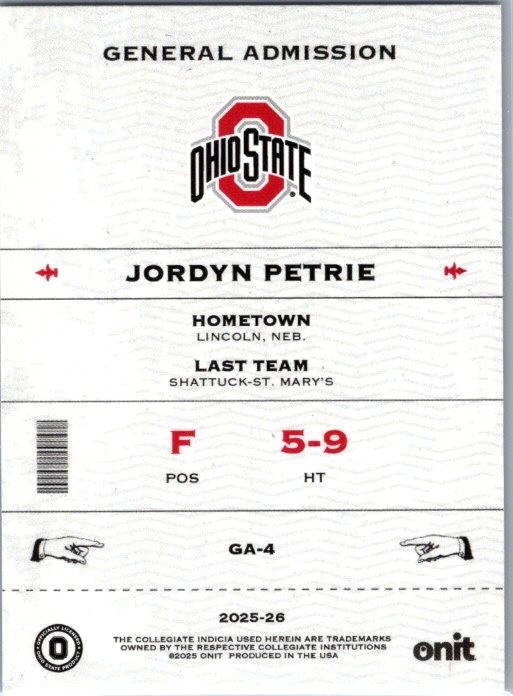 2025-26 ONIT NIL Ohio State Women’s Hockey #GA-4 Jordyn Petrie General Admission
