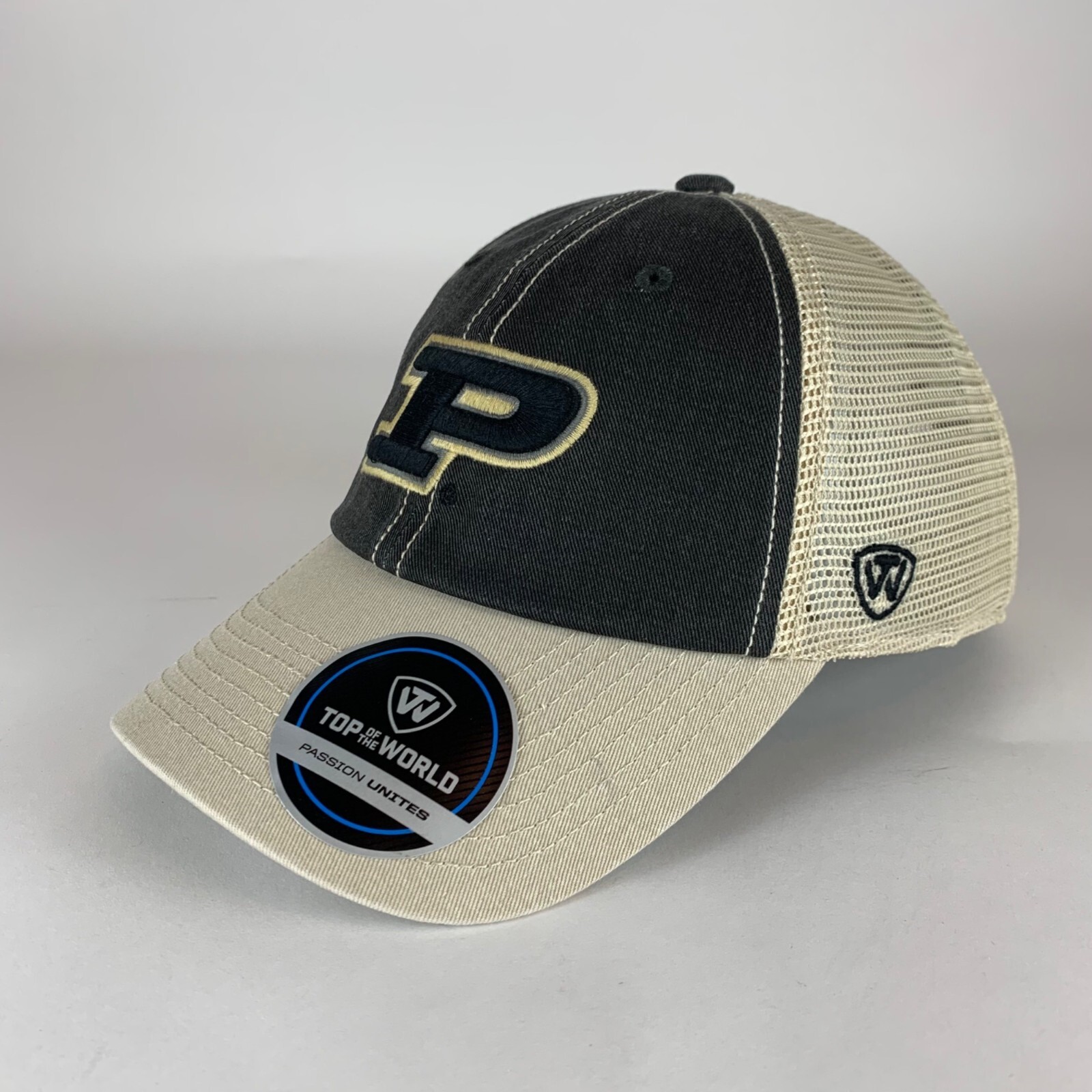 Purdue Boilermakers Black Gold Top of the World Relaxed Fit Snapback Trucker Hat