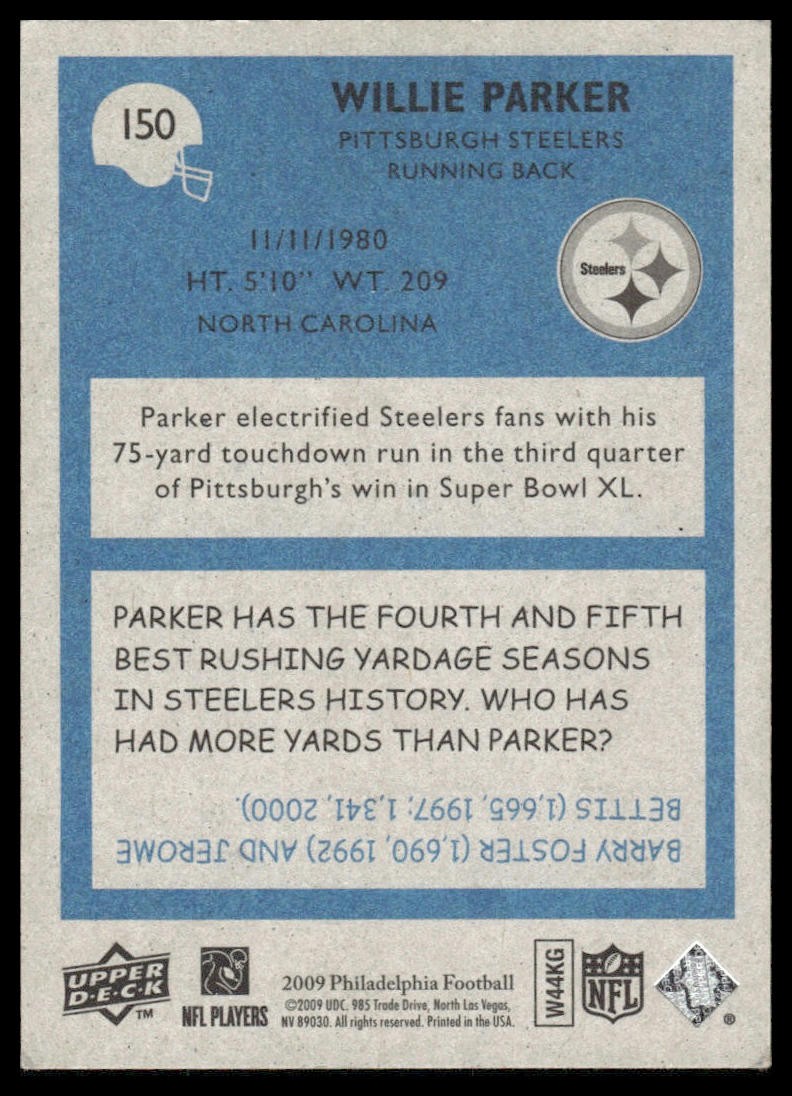 Willie Parker 2009 Philadelphia #150 Pittsburgh Steelers