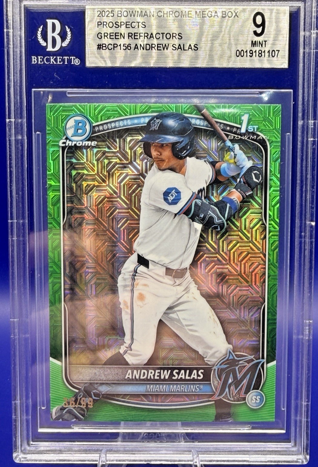 2025 BOWMAN CHROME PROSPECTS GREEN MOJO #BCP156 ANDREW SALAS 6/99 BGS 9