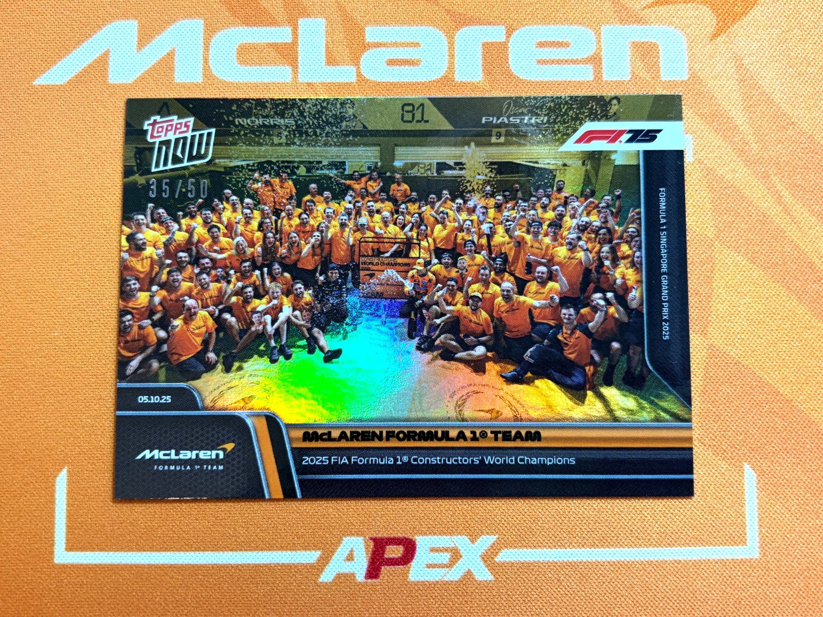 MCLAREN FORMULA 1 TEAM World Champions 2025 Topps Now Formula 1 F1 #066 Gold /50