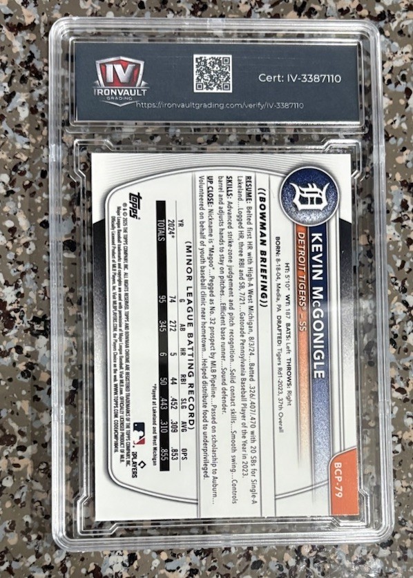 2025 Bowman Chrome 1st Kevin Mcgonigle BCP-79 Graded 10 Gem Mint Tigers Rookie