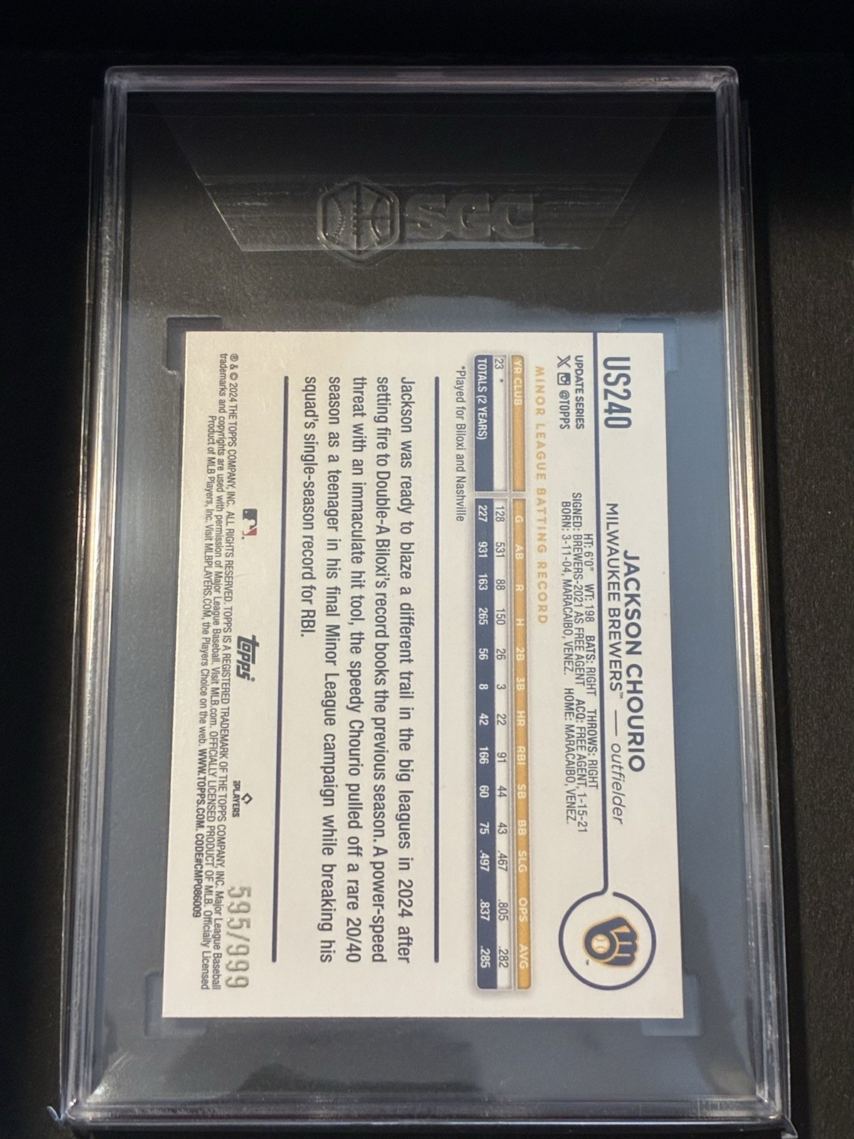 2024 Topps Update Series – Jackson Chourio #US240 Blue Holo Foilboard /999 (RC)