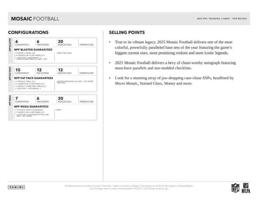 Panini Mosaic 2025 NFL Football Mega Box -NEW- 10 Purple Reactive Parallels