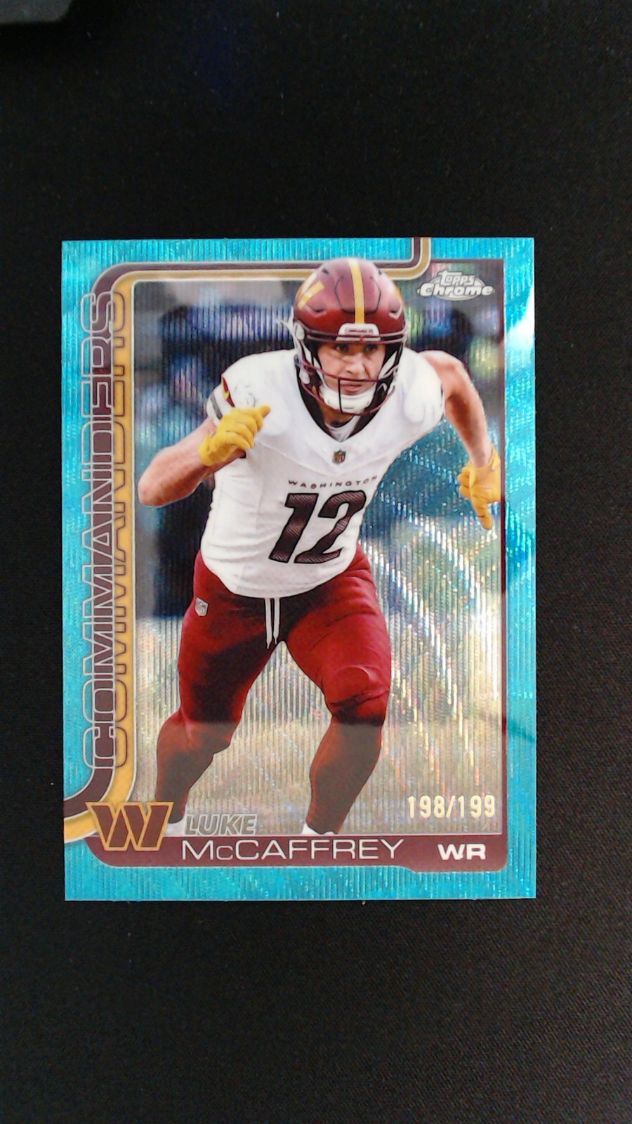 2025 Topps Chrome #298 Luke McCaffrey Aqua Wave Refractor #/199