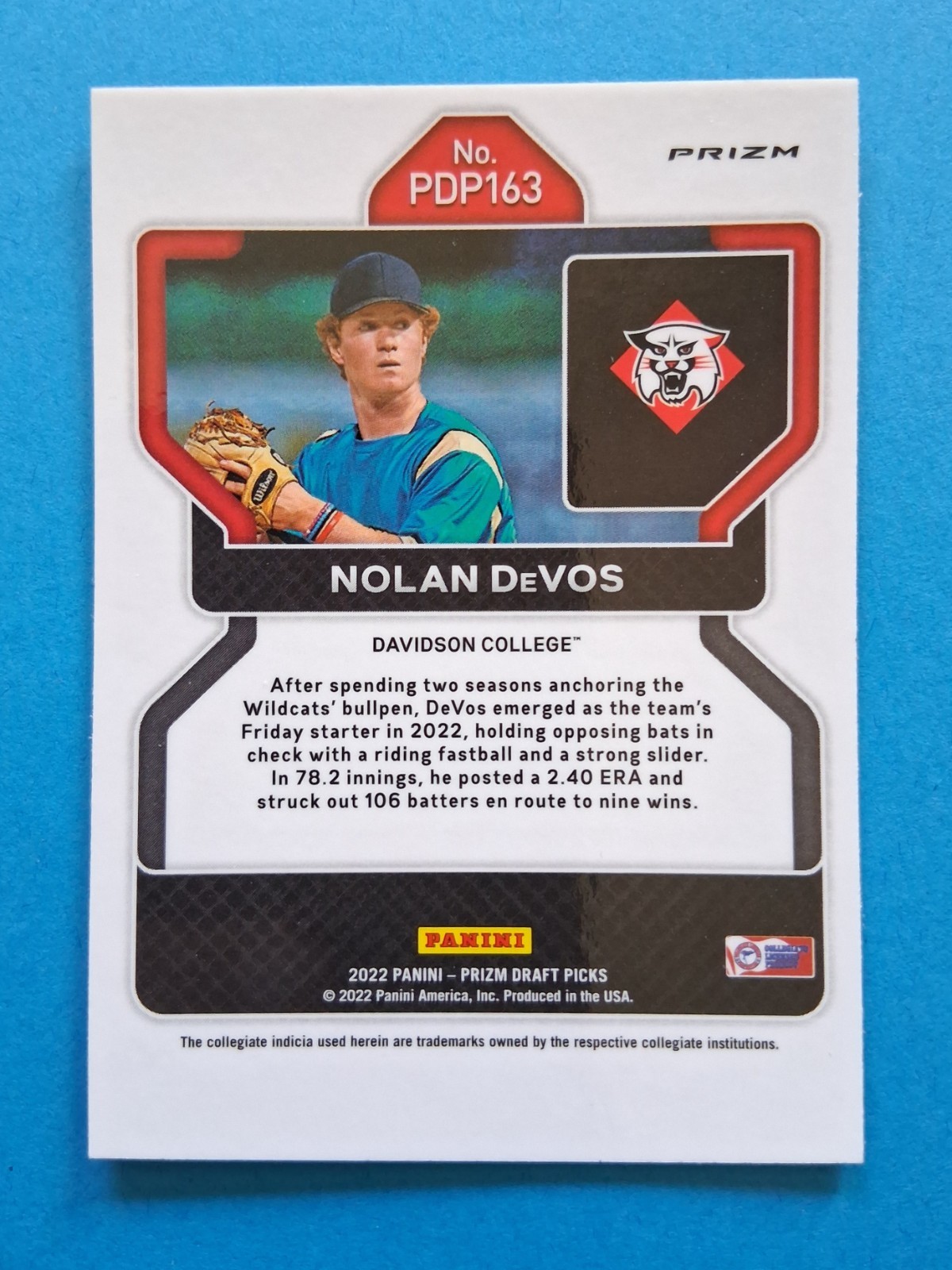 2022 Panini Prizm Draft Picks Nolan DeVos #PDP163 Davidson College