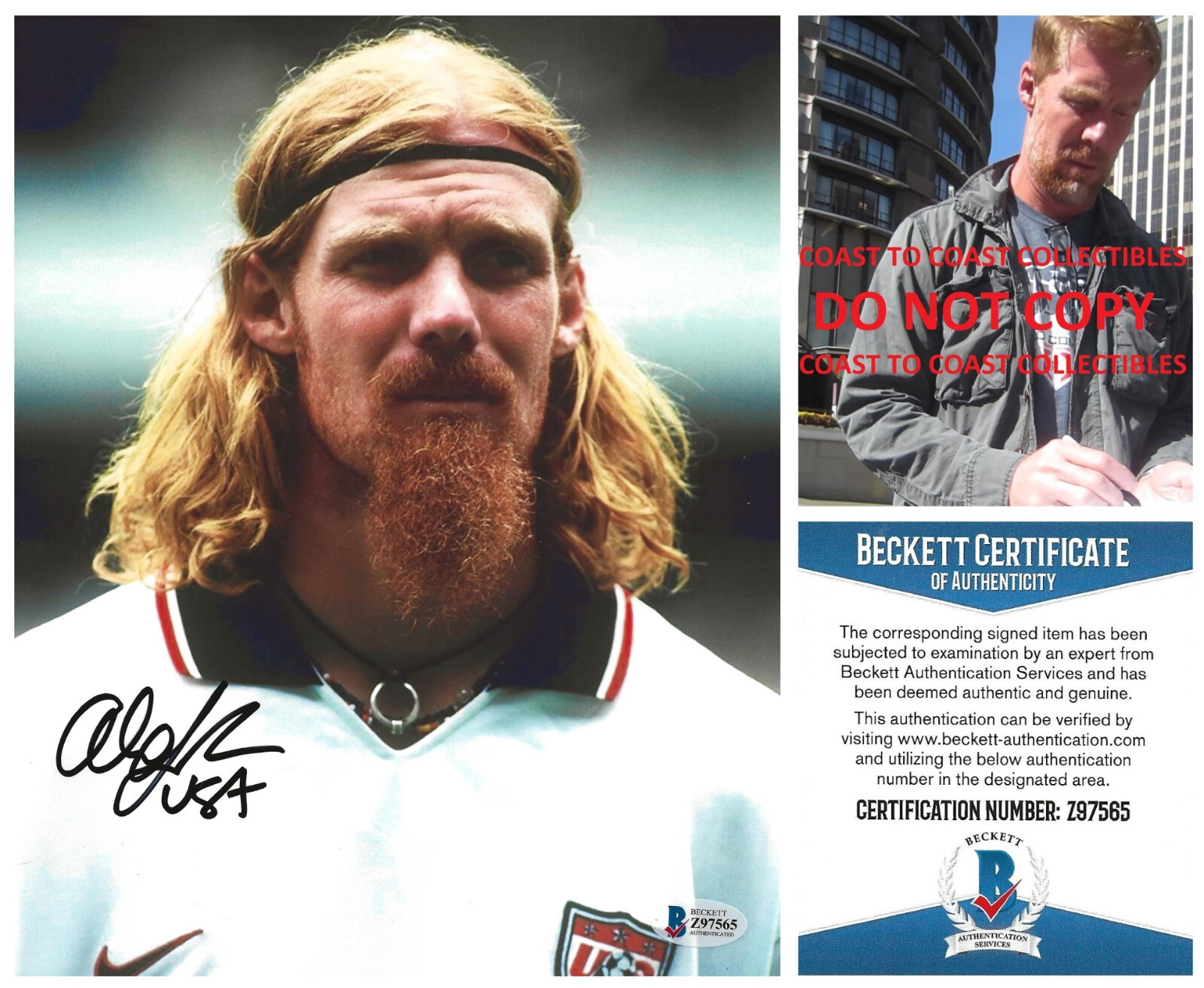Alexi Lalas signed USA soccer 8×10 photo Beckett COA Proof autographed.