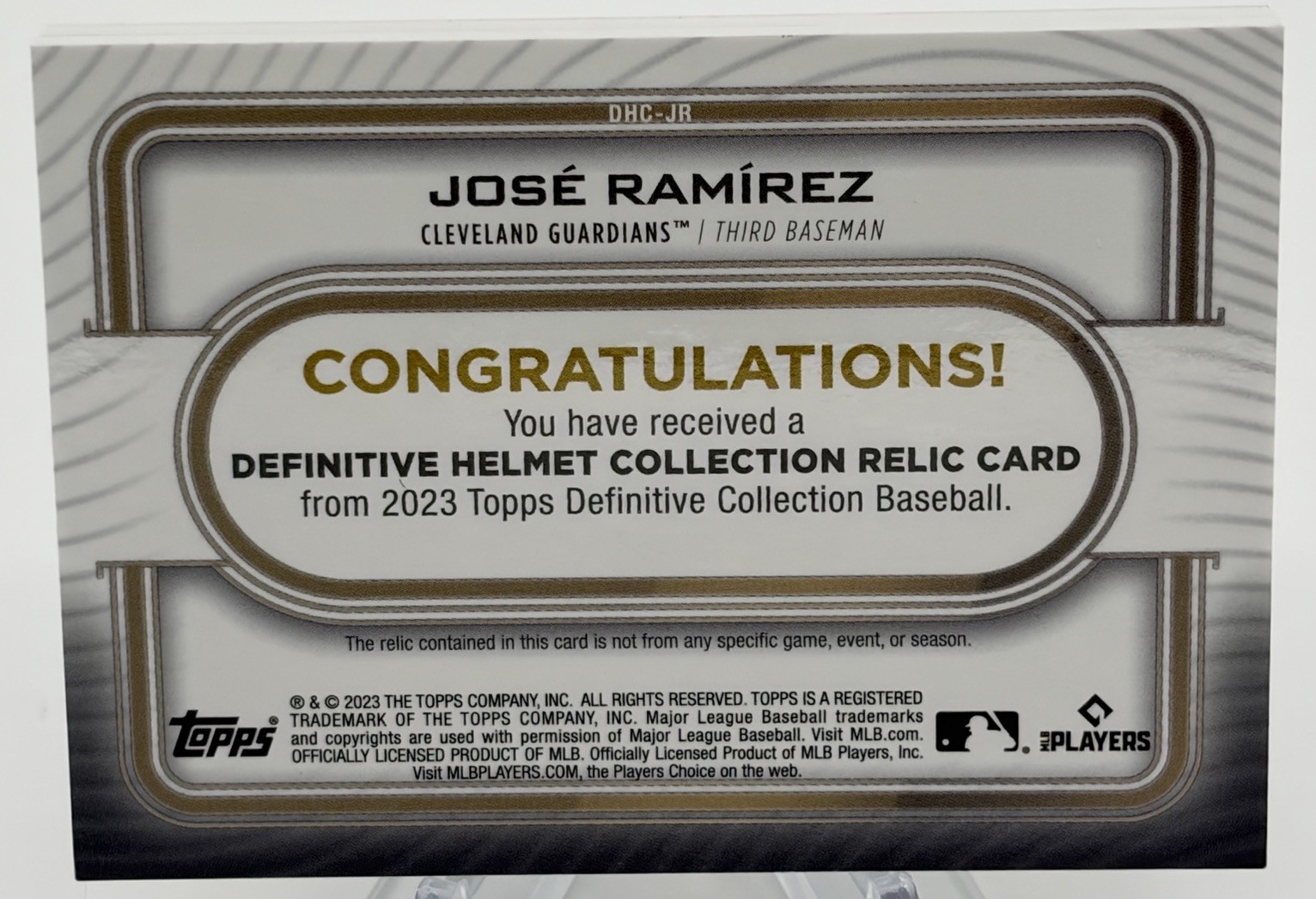 2023 Topps Definitive Jose Ramirez Helmet Collection Relic /50 #DHC-JR Guardians