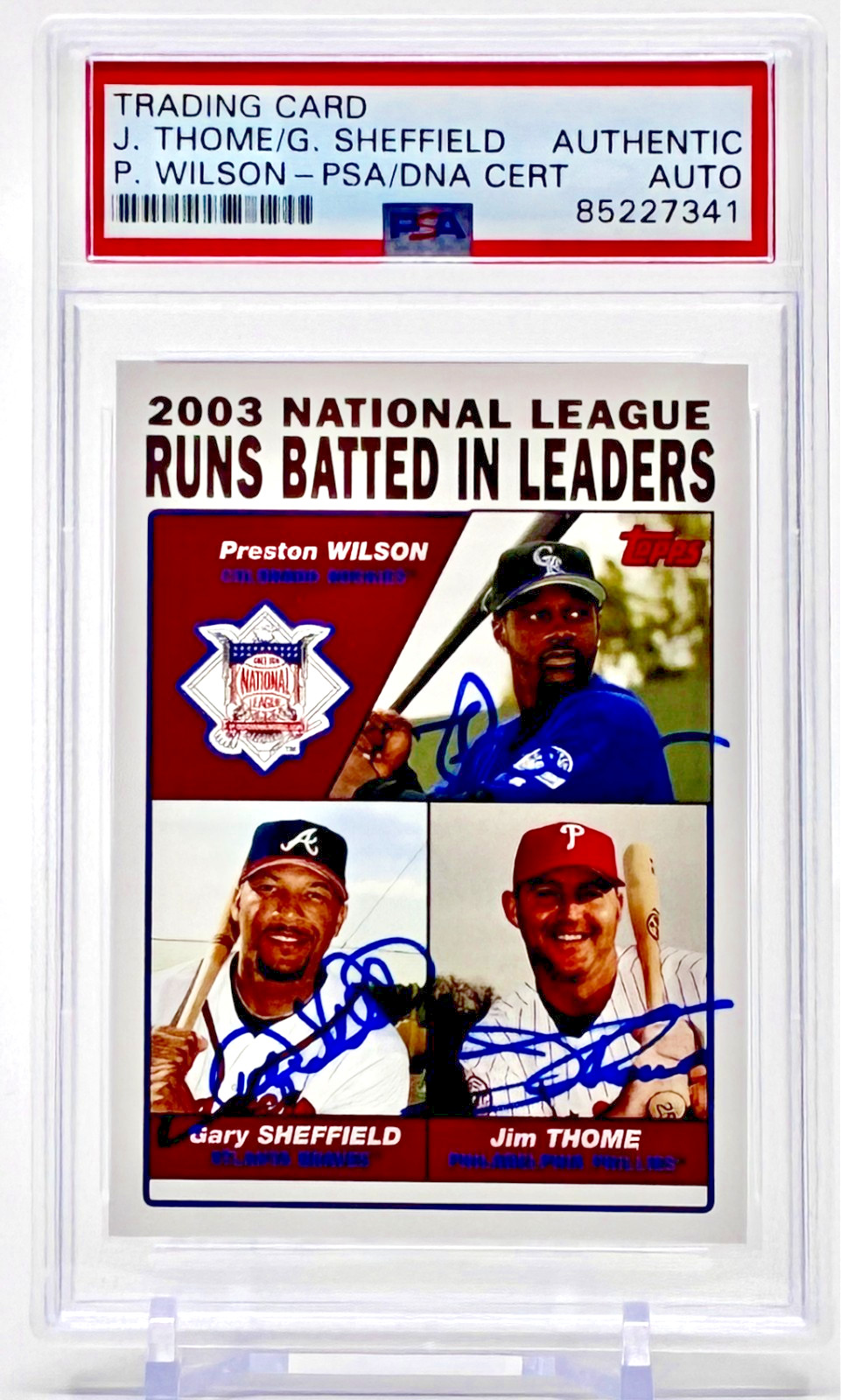 2004 Topps #346 Wilson Gary Sheffield Jim Thome NL RBI Leaders AUTO PSA/DNA AUTH