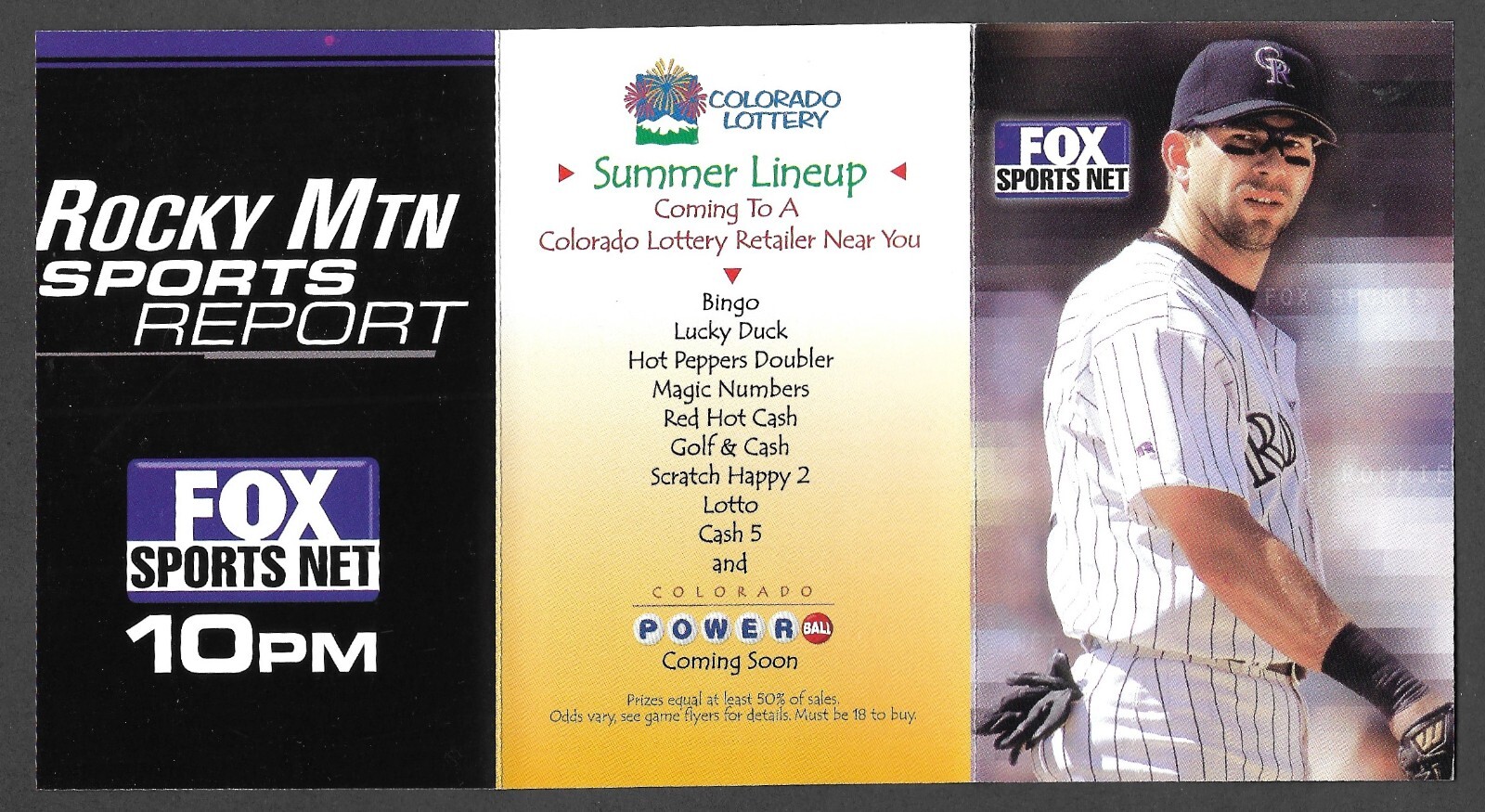 2001 ROCKIES Todd Helton Fox Sports Net Regular Season POCKET SCHEDULE NM-MT