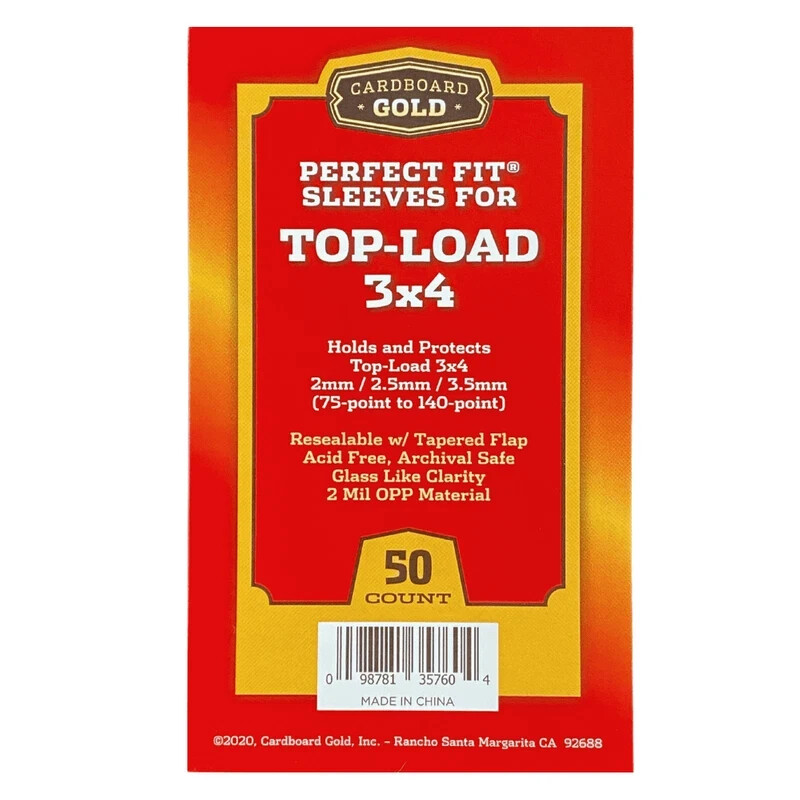 Cardboard Gold Top-Load Sleeves 3×4 THICK 75-140 Point – 100 COUNT -2 x 50 Packs