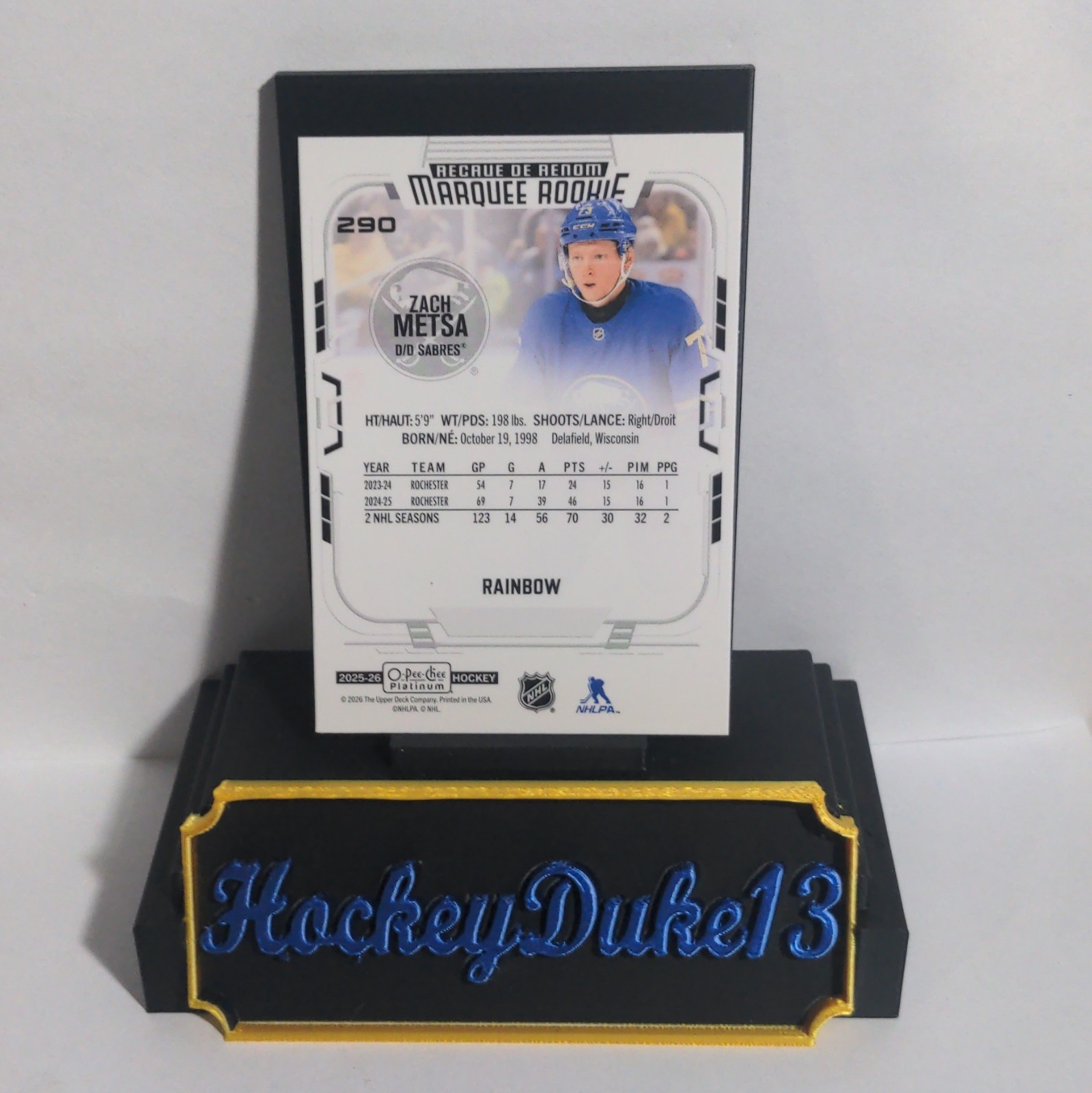 Upper Deck 2025-26 O-Pee-Chee Platinum Marquee Rookies Zach Metsa #290 Rainbow