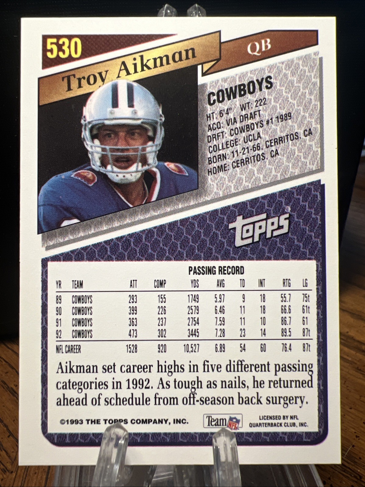 1993 Topps Troy Aikman Dallas Cowboys #530