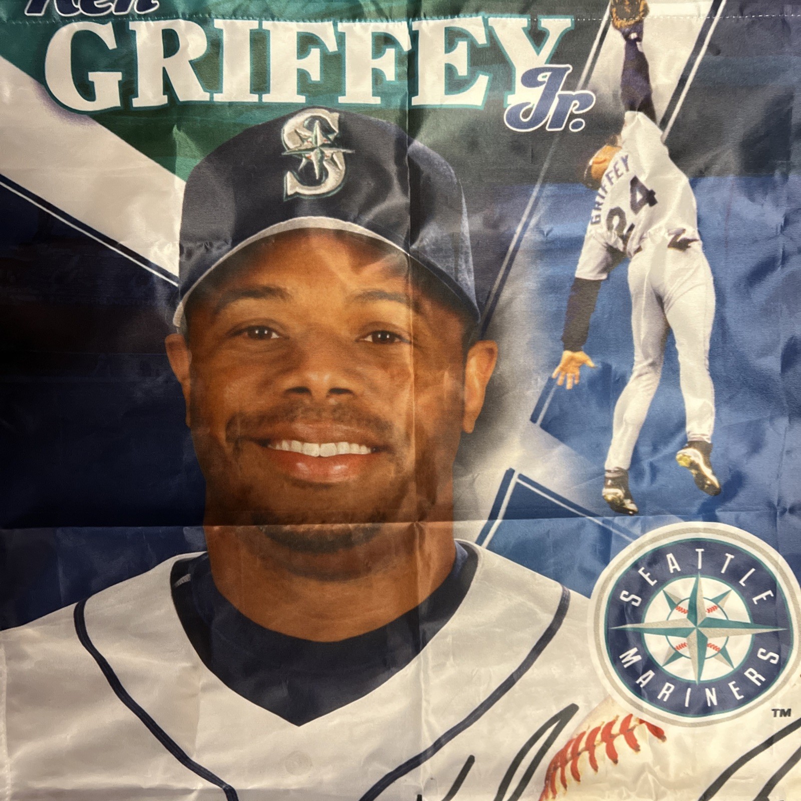 Rare 2009 Ken Griffey Jr Return To Seattle Mariners Flag 25×27