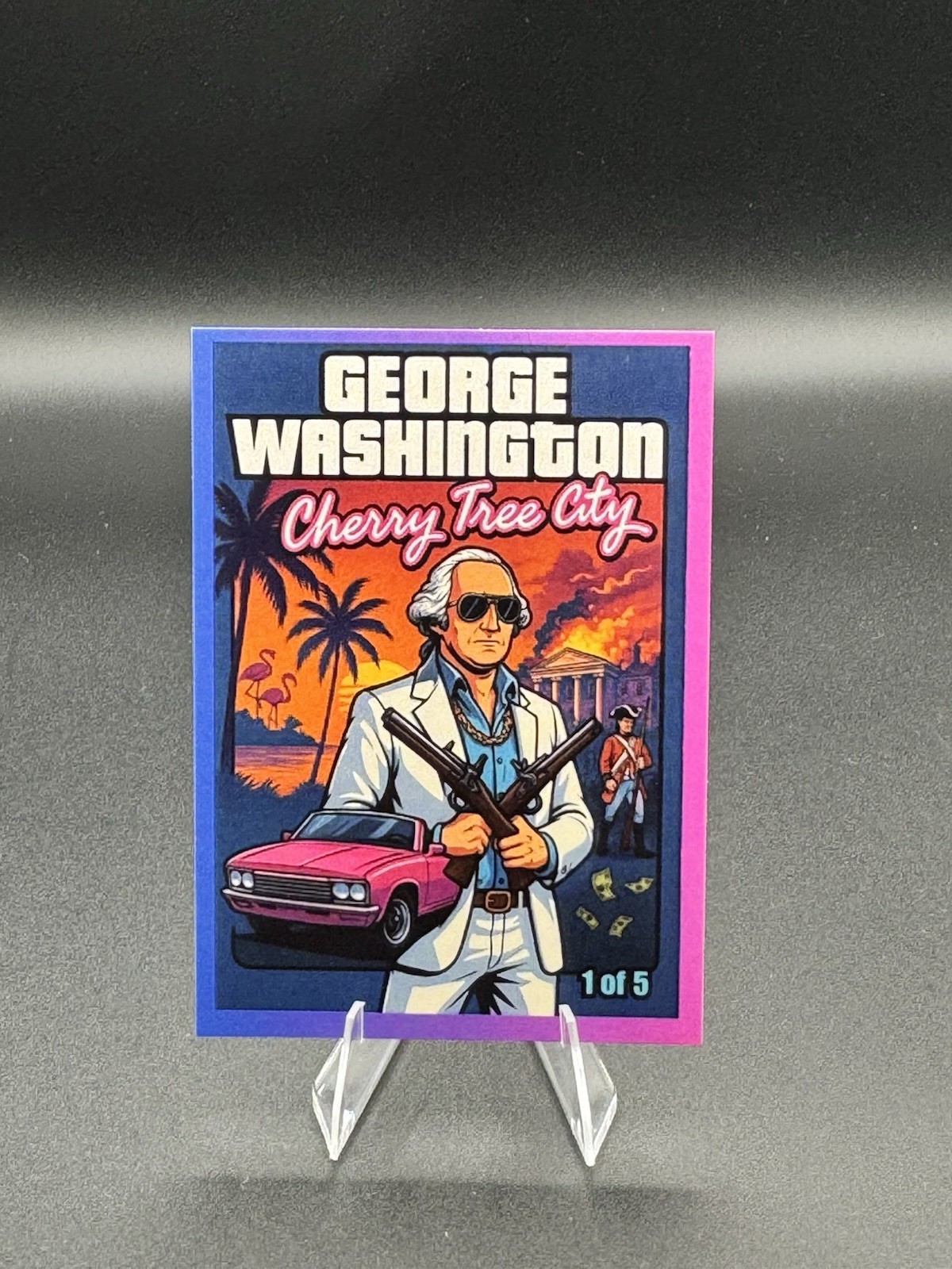 George Washington Cherry Tree City Custom Trading Card Miami Vice Style 1 of 5