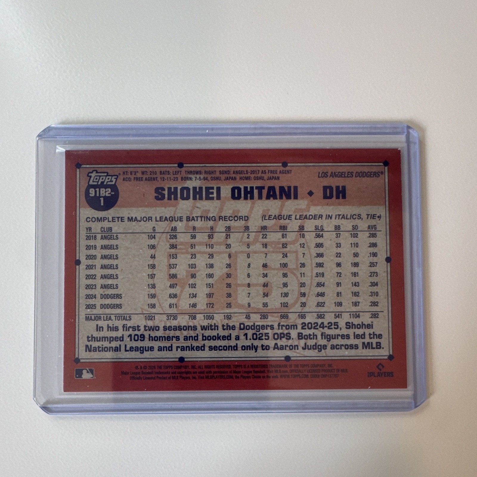 Topps 2026 Series 2 1991 Topps Baseball #91B2-1 Shohei Ohtani Dodgers 75th (B3)
