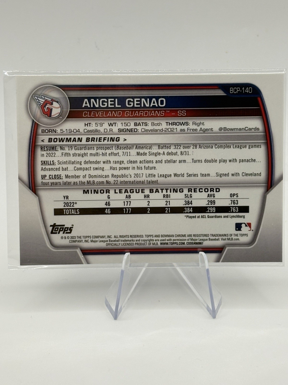 2023 Bowman Chrome 1st Angel Genao #BCP-140 Mojo Refractor CLEVELAND GUARDIANS