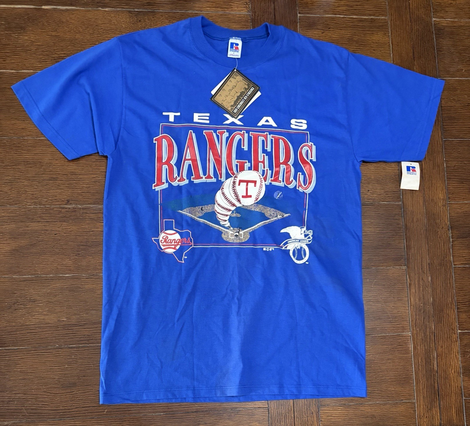 Vintage Texas Rangers Russell Athletic Men’s Size L Made In USA Blue T Shirt NWT