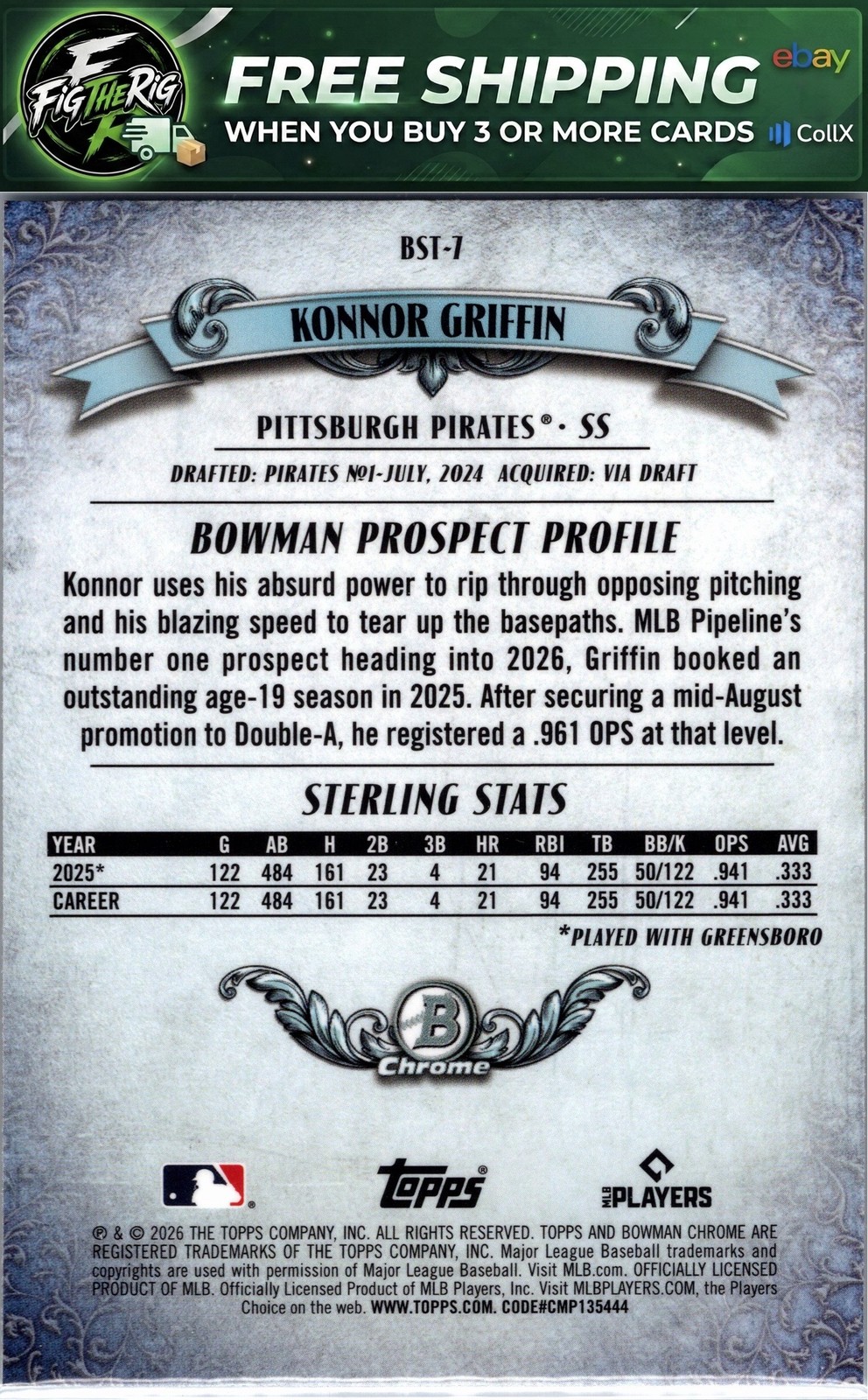 2026 Bowman #BST-7 Konnor Griffin Bowman Sterling