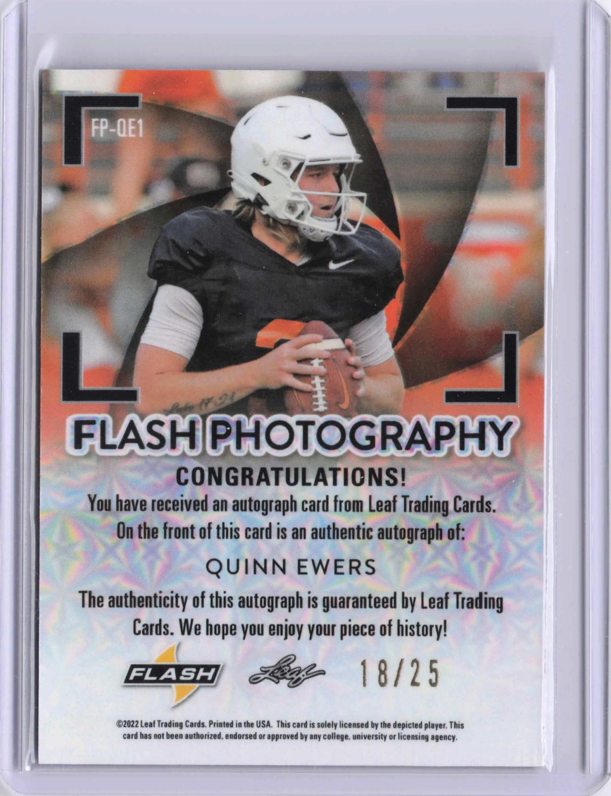 2022 Leaf Flash Quinn Ewers Blue Sparkle RC Auto /25 #FP-QE1 Dolphins 722