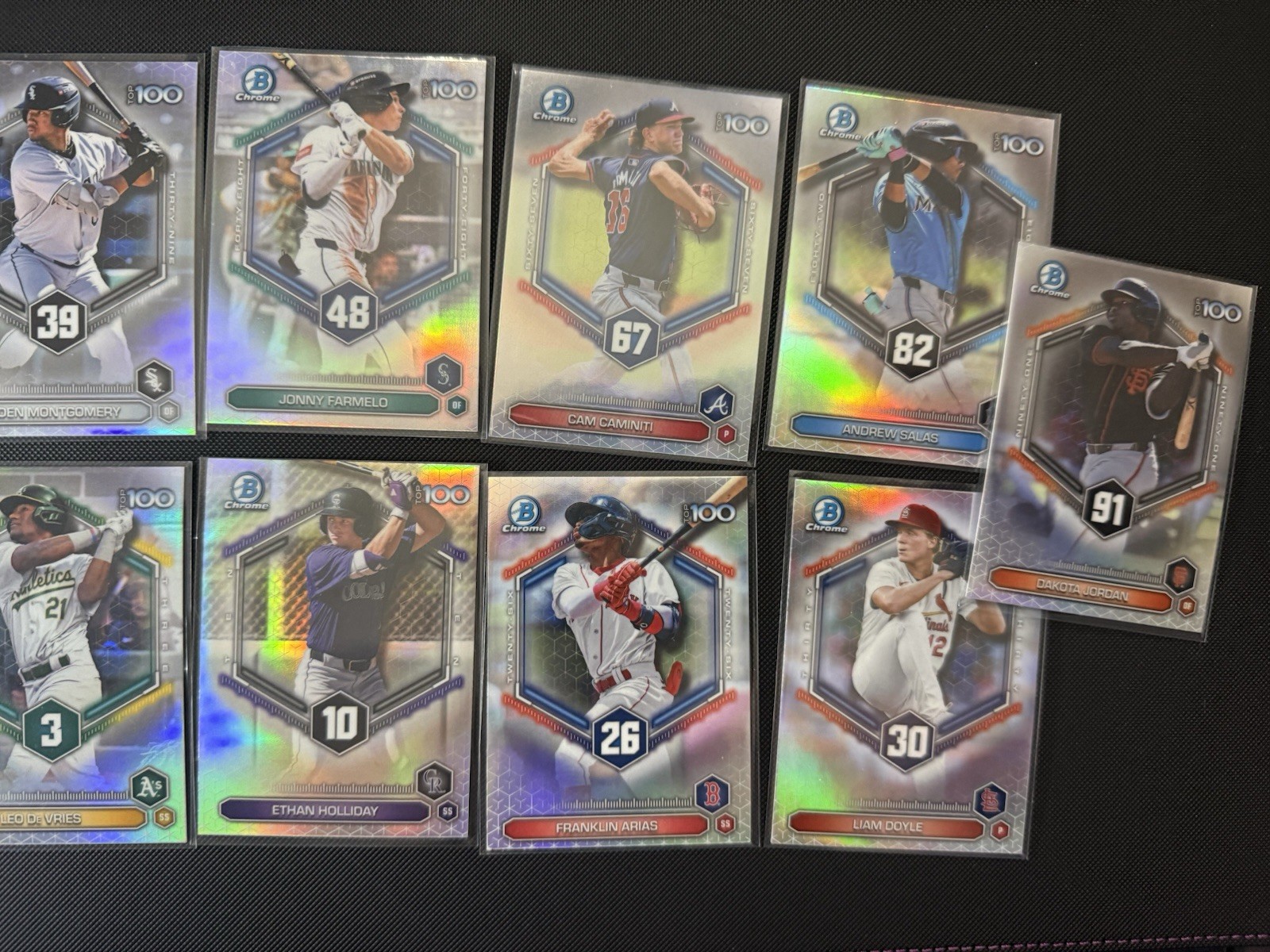 Topps MLB 2026 Bowman Chrome 9 card prospect top 100 1st rookie insert parallel