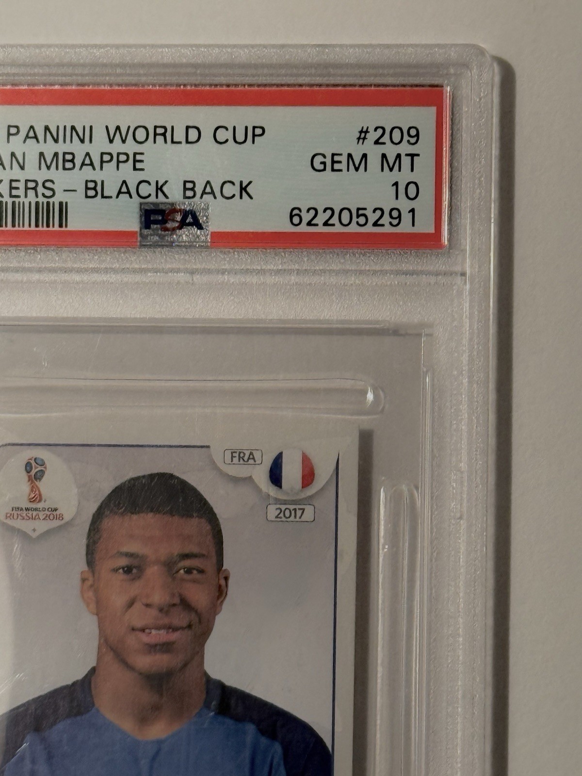 2018 Panini World Cup Kylian Mbappe Rookie Sticker #209 Black Back PSA 10 GEM