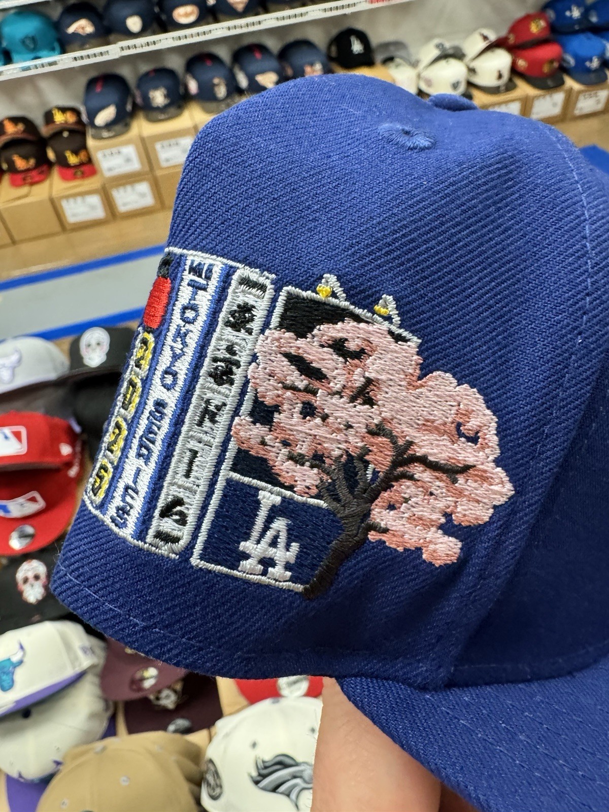 New Era Los Angeles Dodgers 9Fifty SnapBack Hat Royal Pink Cherry Blossoms Japan