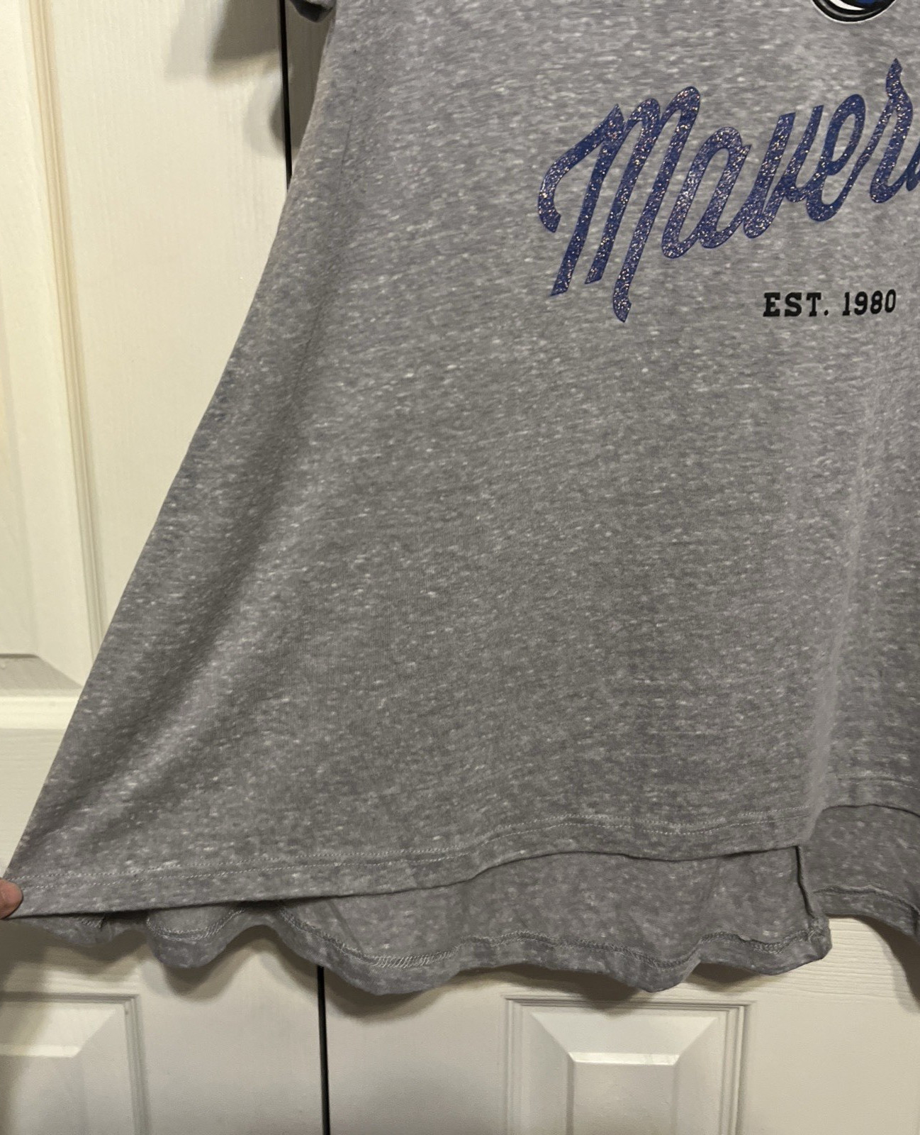Gameday Couture Dallas Maverick Gray/Blue Slub Knit Caged Neck Top Size L NWOT