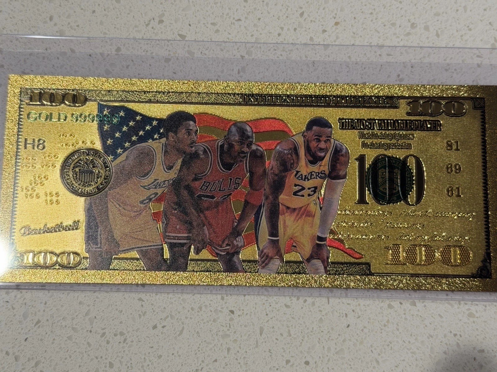 Extremely Rare 24K Gold Foil Banknote (Kobe/Jordan/James. (Stamped 24K).