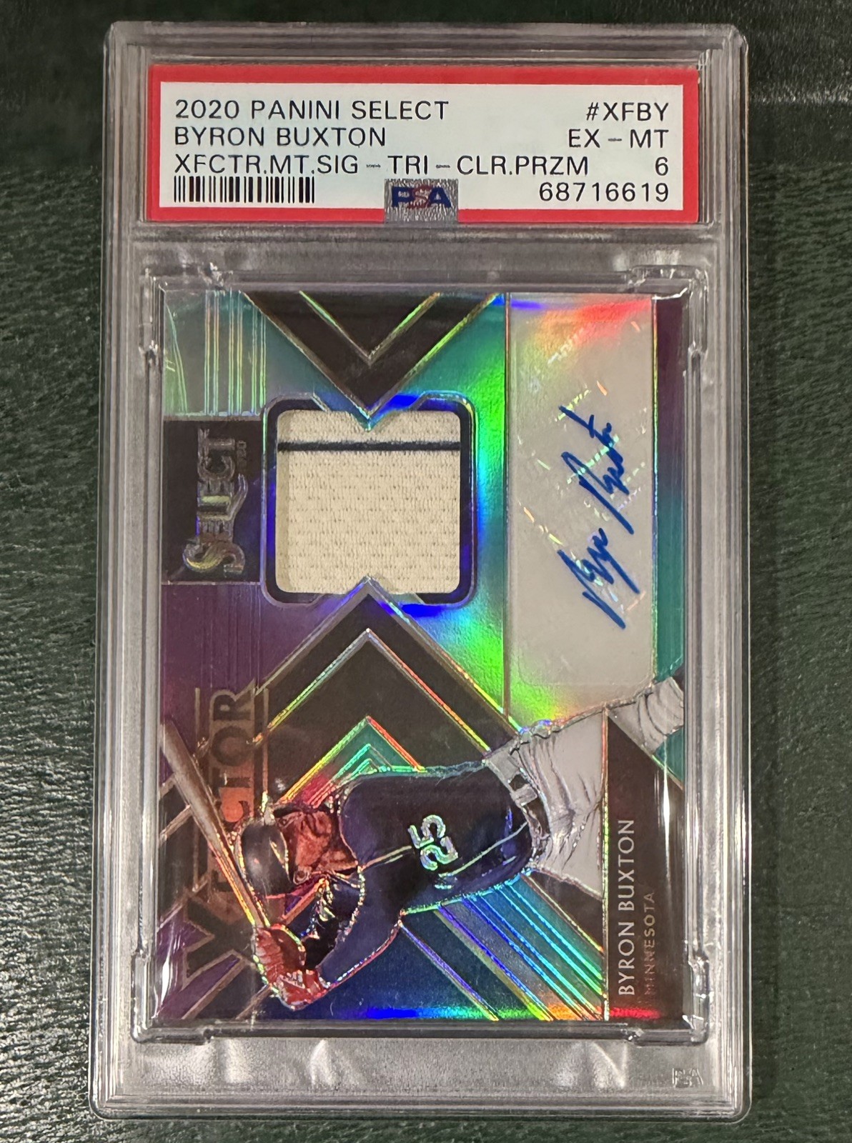 2020 Panini Select X-Factor Material Signatures Byron Buxton Tri-Color Prizm /49