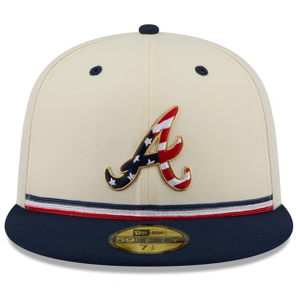 [HOT SALE] Atlanta Braves New Era USA 250 Fourth of July 59FIFTY Hat Cream Navy