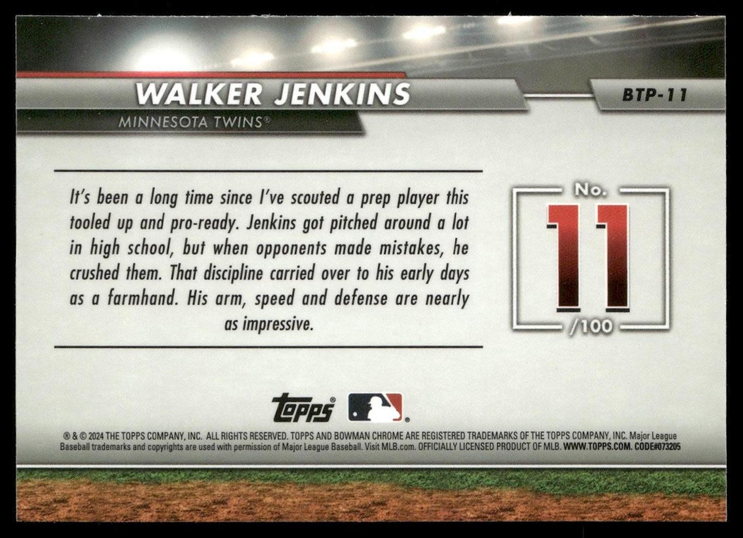 2024 Bowman #BTP-11 Walker Jenkins Bowman Scouts’ Top 100
