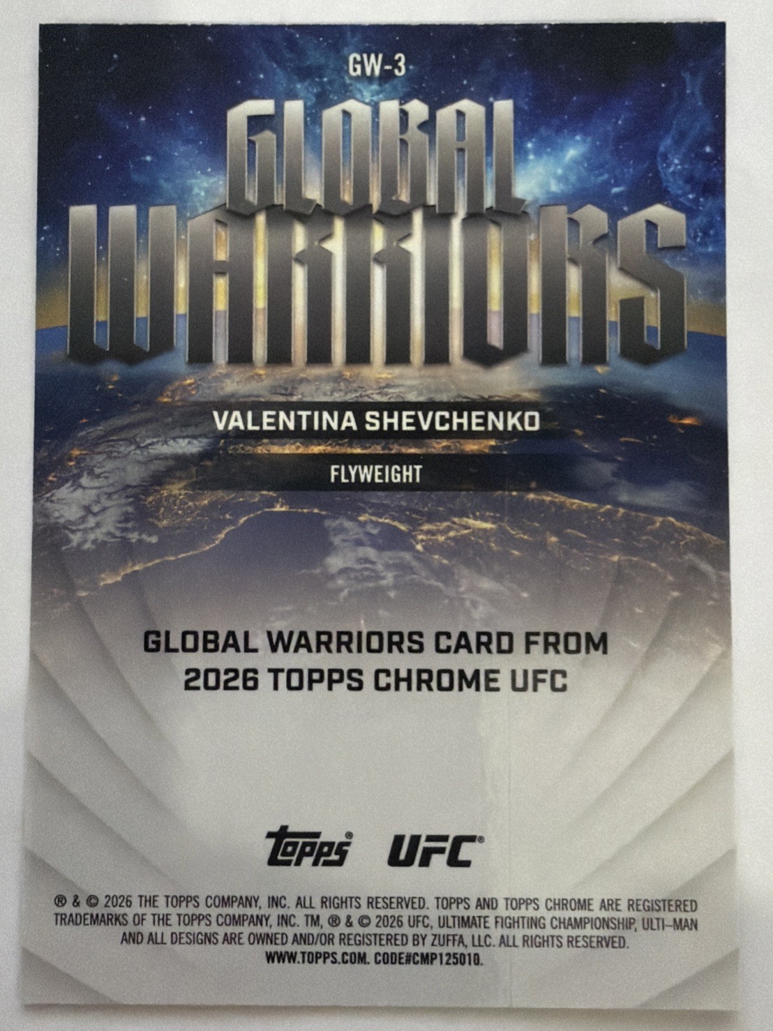 2026 Topps Chrome UFC Valentina Shevchenko 018/199 Aqua Global Warriors SP #GW-3