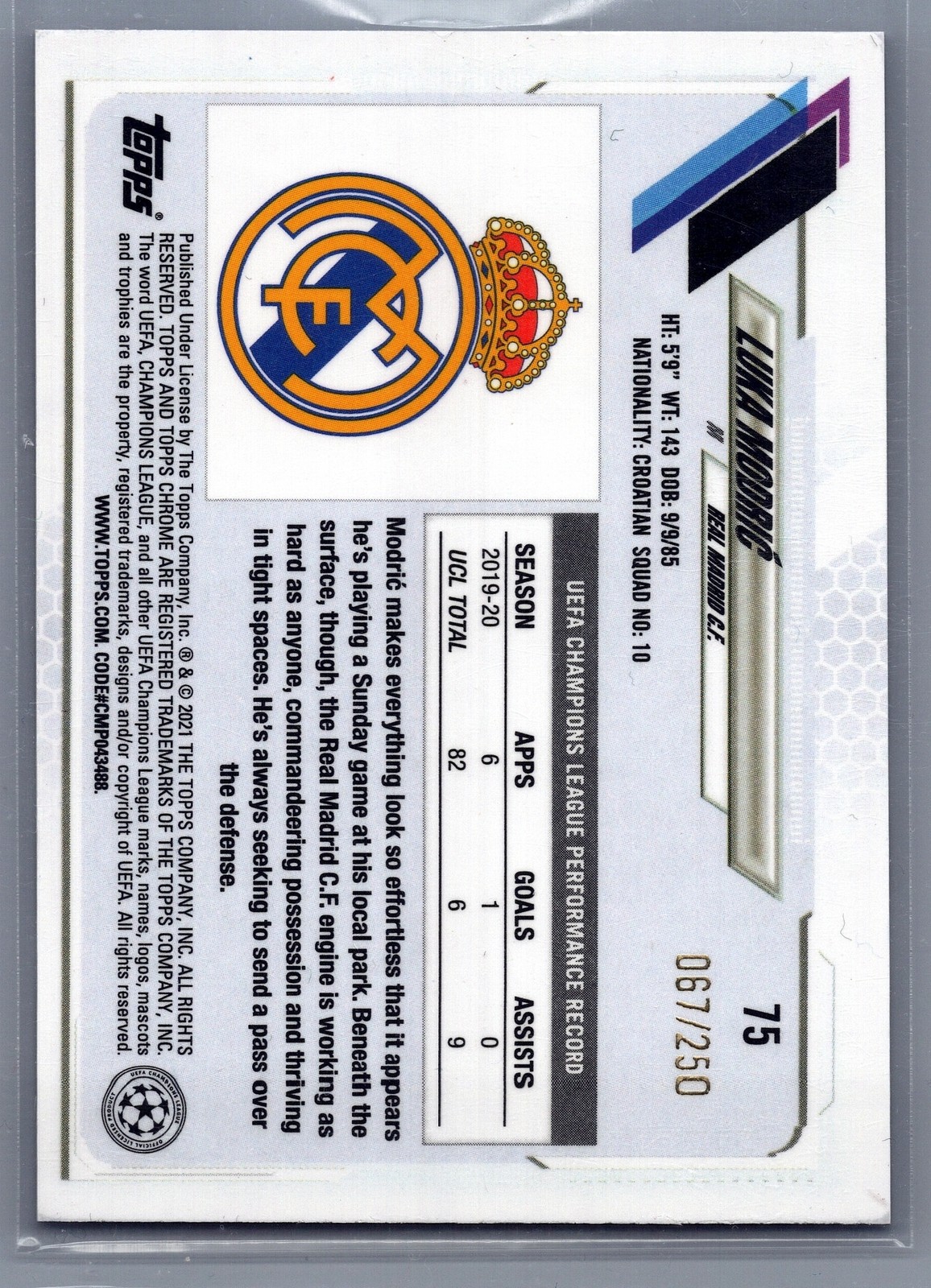 2020-21 Topps Chrome UEFA Champions League #75 Luka Modric Purple Refractor /250