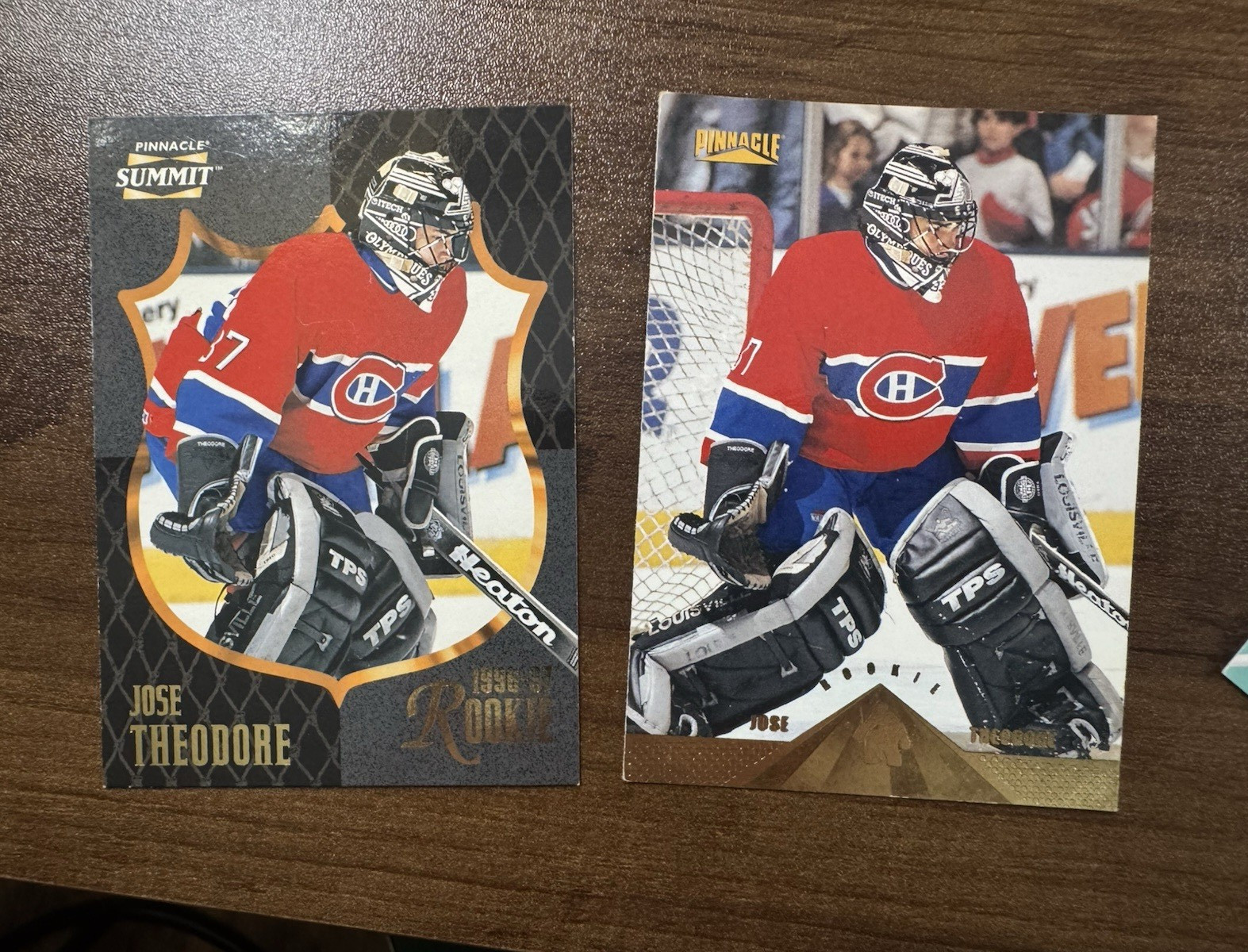 Pinnacle Jose Theodore Montreal Canadiens 1996-97 Rookie 2-Card Lot #182 #217