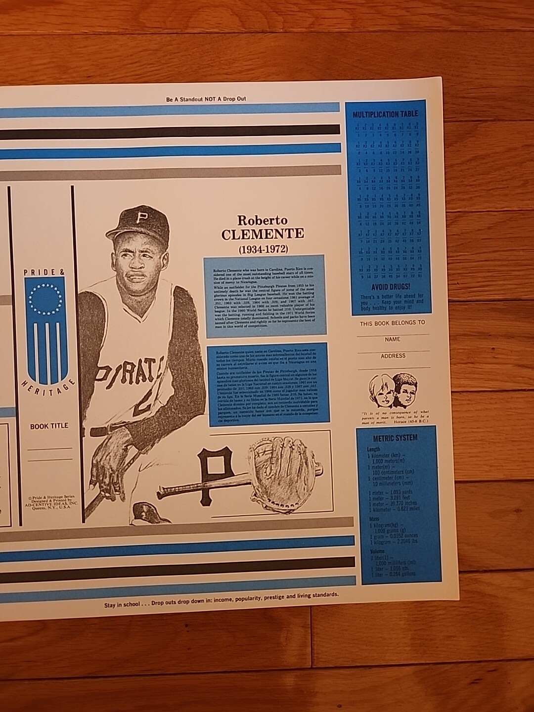 Vintage Rare 1970’s ROBERTO CLEMENTE Pirates Book Cover Con Edison HOF BUCS