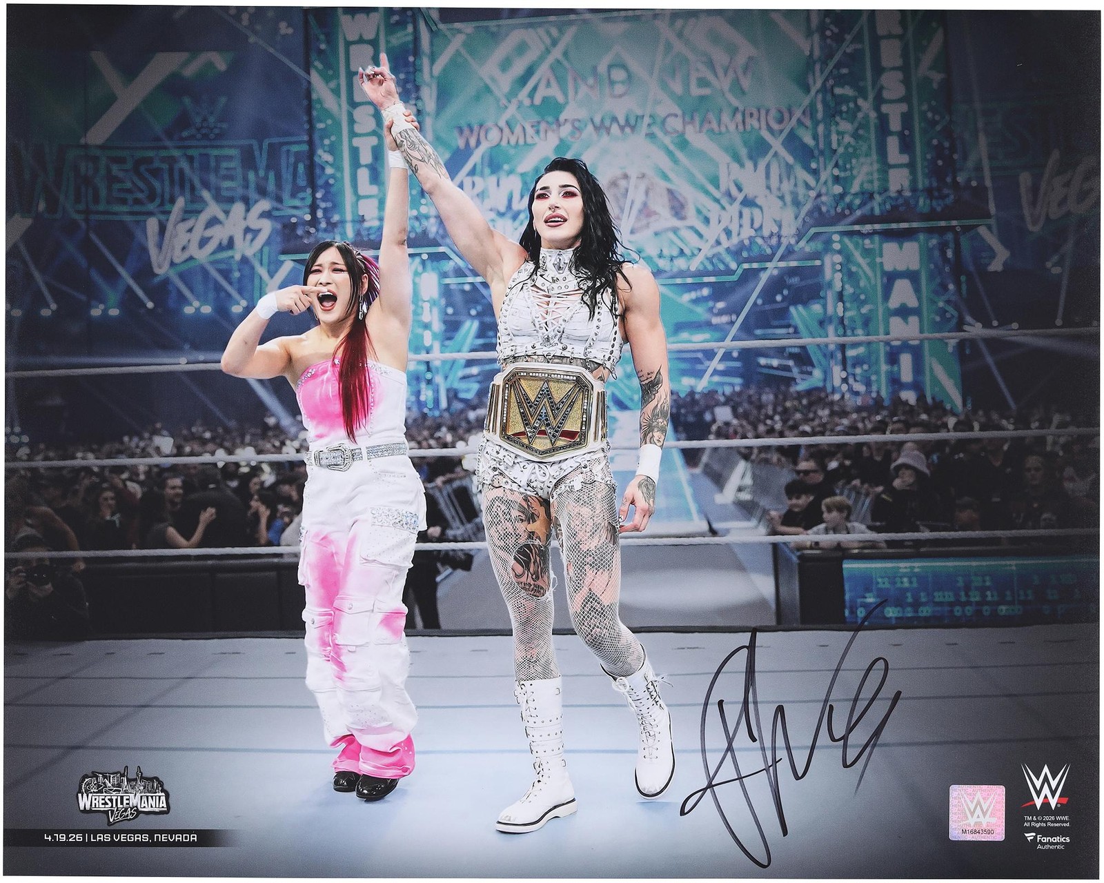 Rhea Ripley WWE Autographed 16″ x 20″ WrestleMania 42 Raising Title Photograph