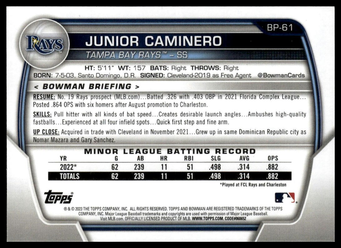 2023 Bowman 1st Edition #BPPF-61 Junior Caminero