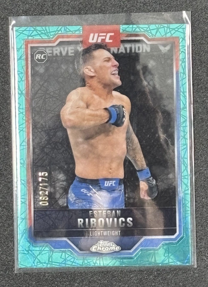 2025 Topps Chrome UFC – Esteban Ribovics #75 Teal Lazer Refractor 082/175 (RC)