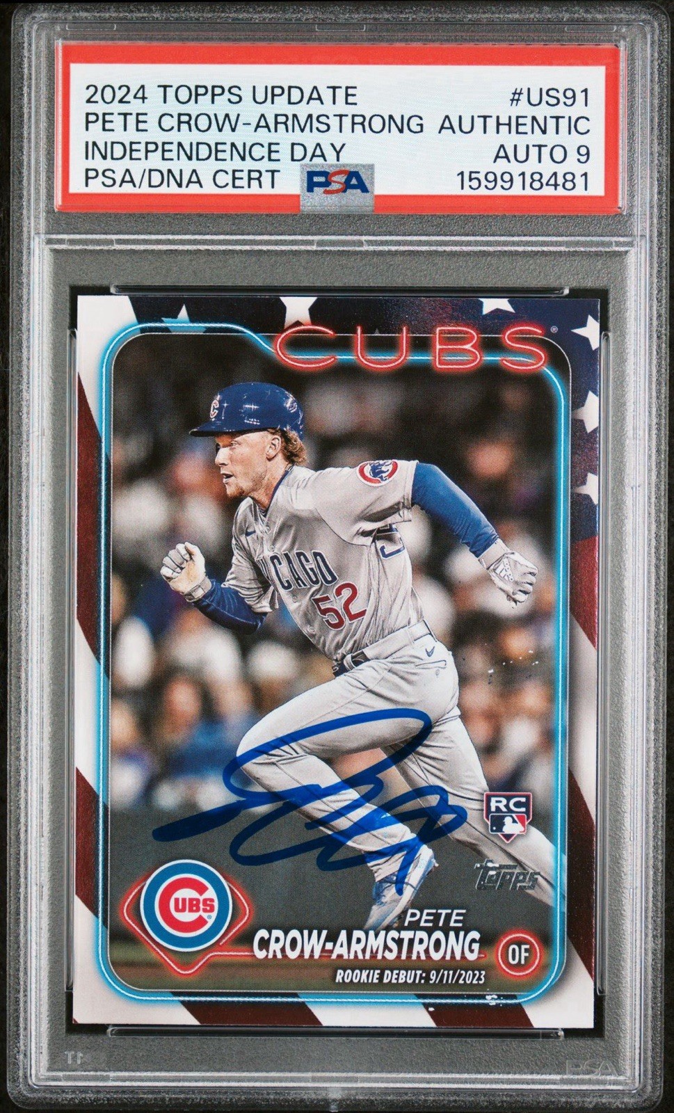 2024 TOPPS UPDATE #US91 PETE CROW-ARMSTRONG INDEPENDENCE DAY AUTO PSA 9 Chicago