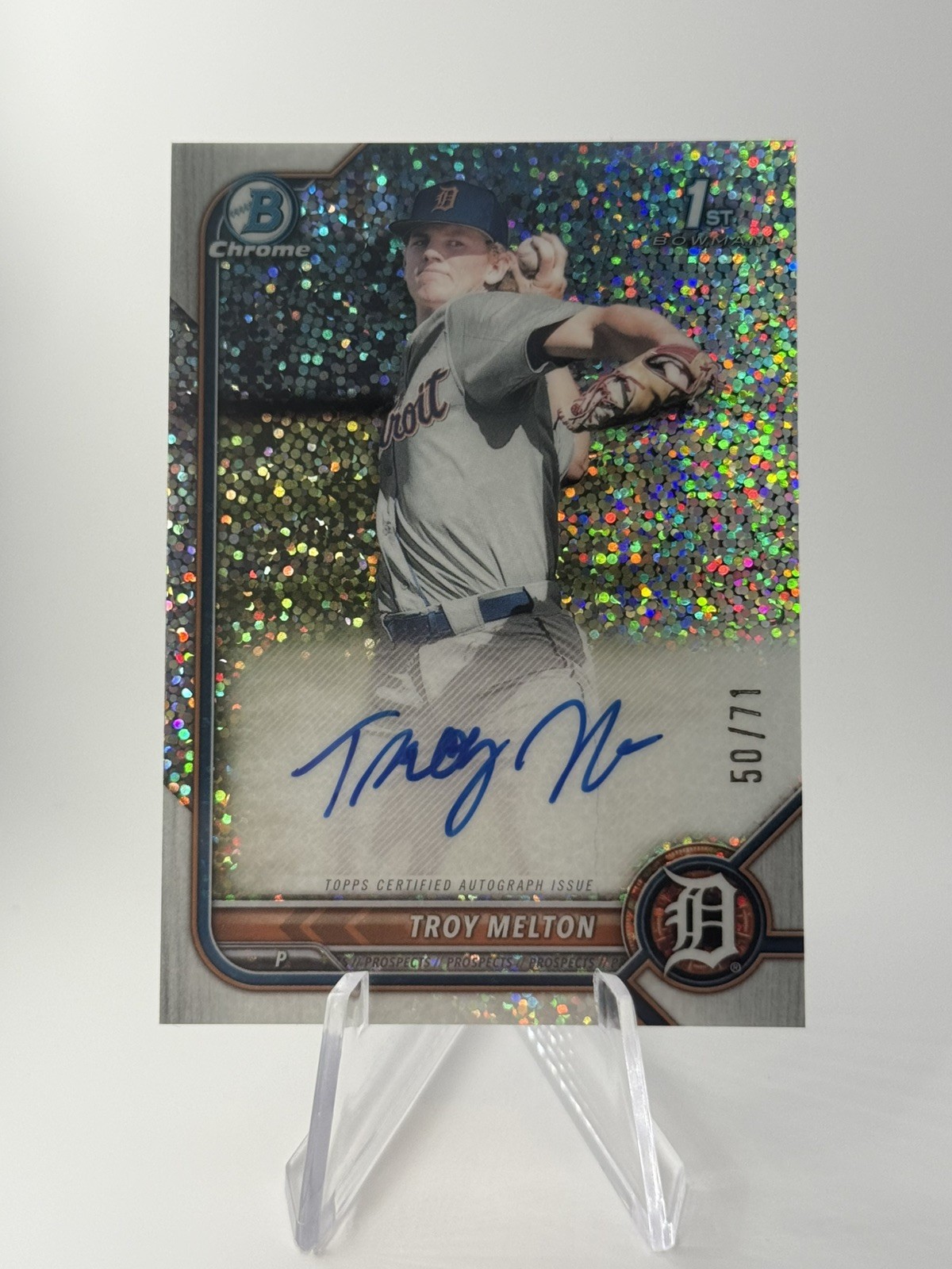 Topps 2022 Bowman Draft Troy Melton Auto Sparkle Refractor /71 Detroit Tigers 🔥
