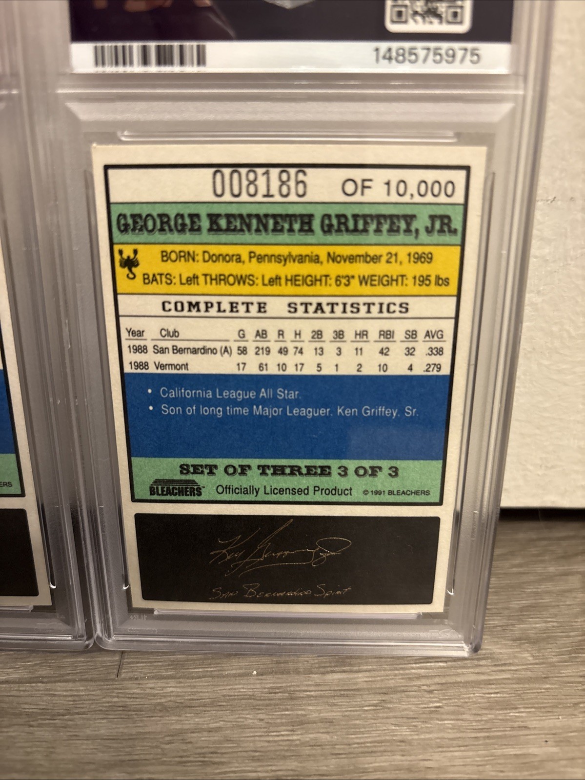 Ken Griffey Jr. 1991 Bleachers 23KT Gold 3 Card Set /10000 Mariners PSA 9 MINT!